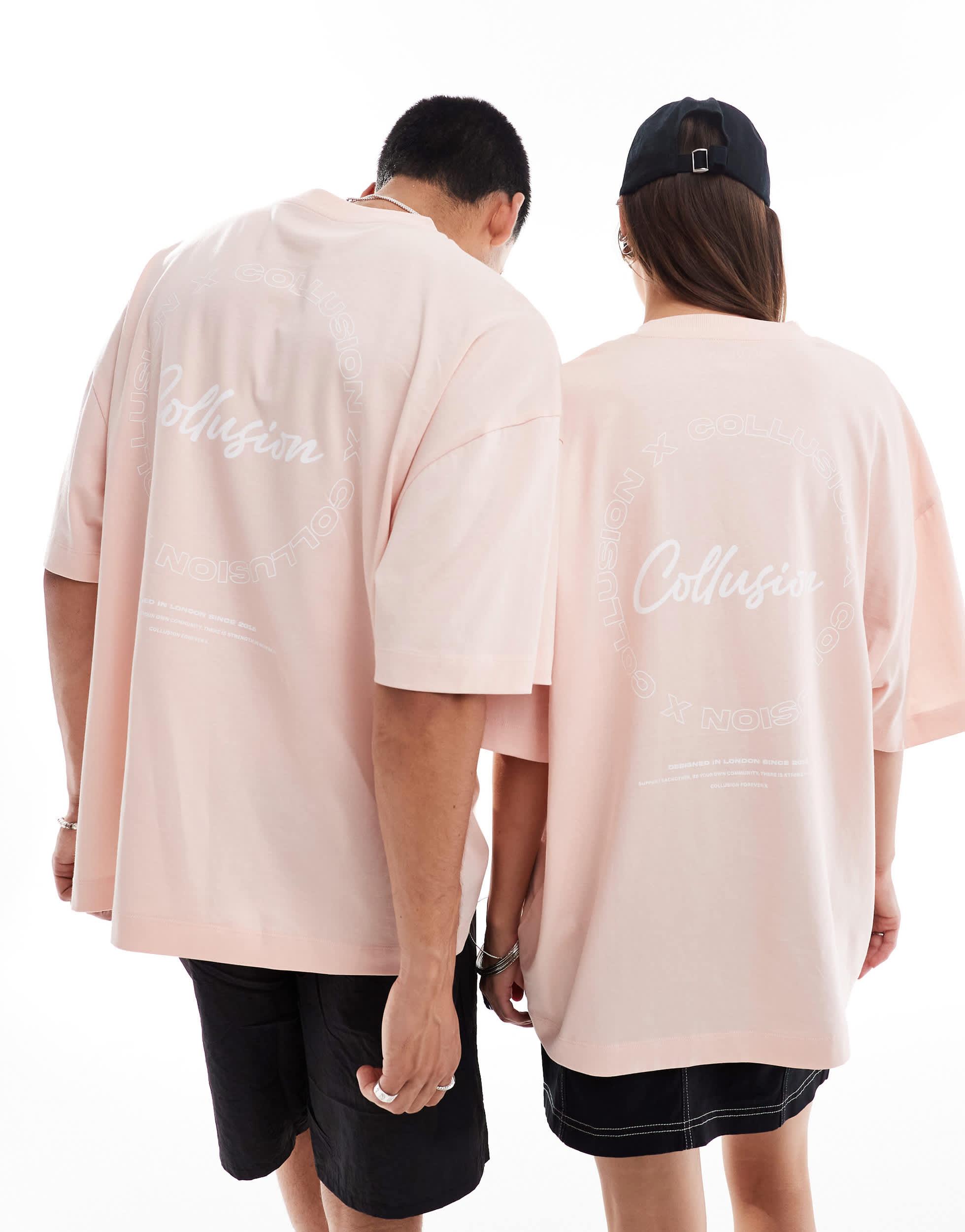 COLLUSION Unisex washed pink T-shirt with graphic in pique