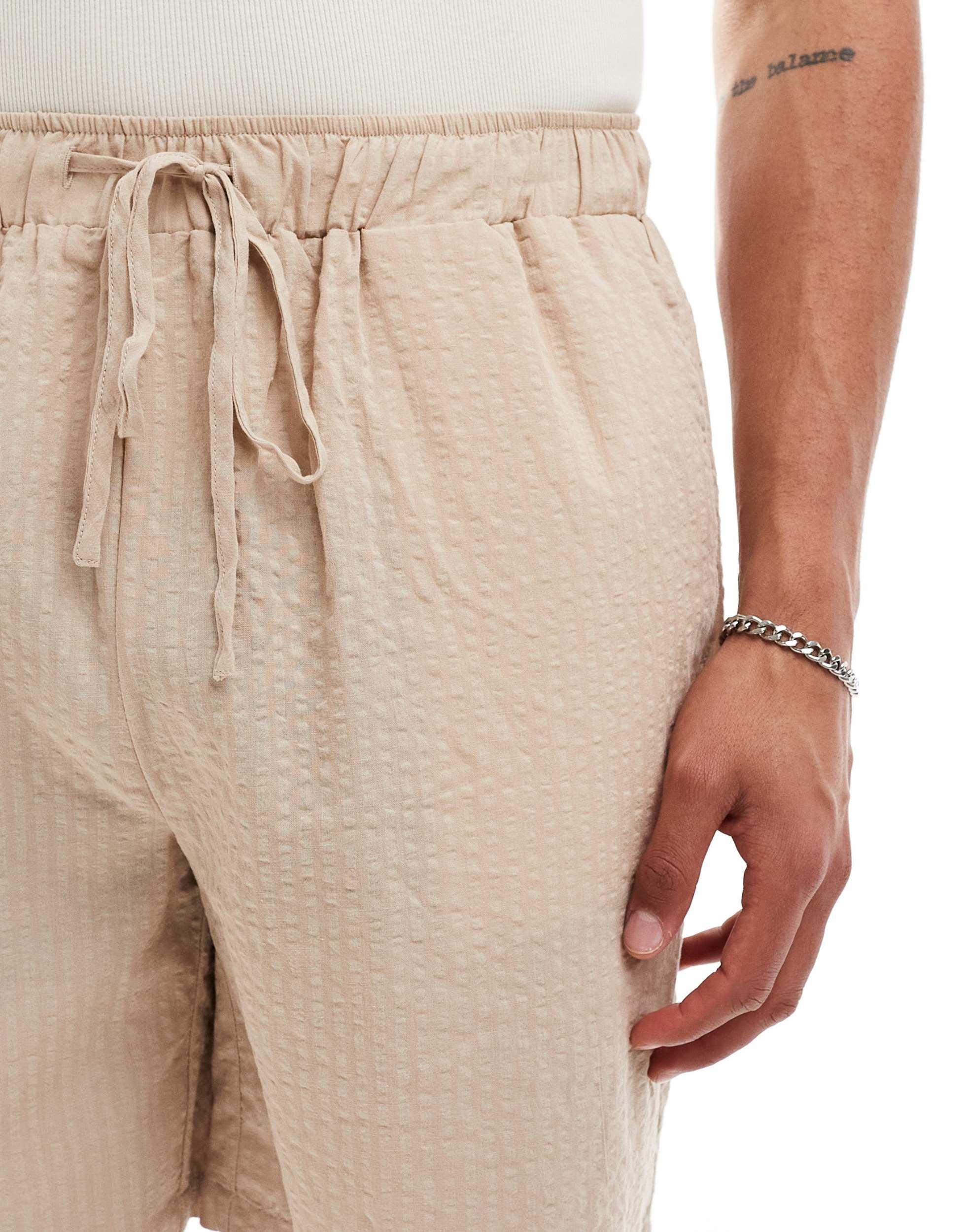 South Beach tonal seersucker stripe beach short in oat