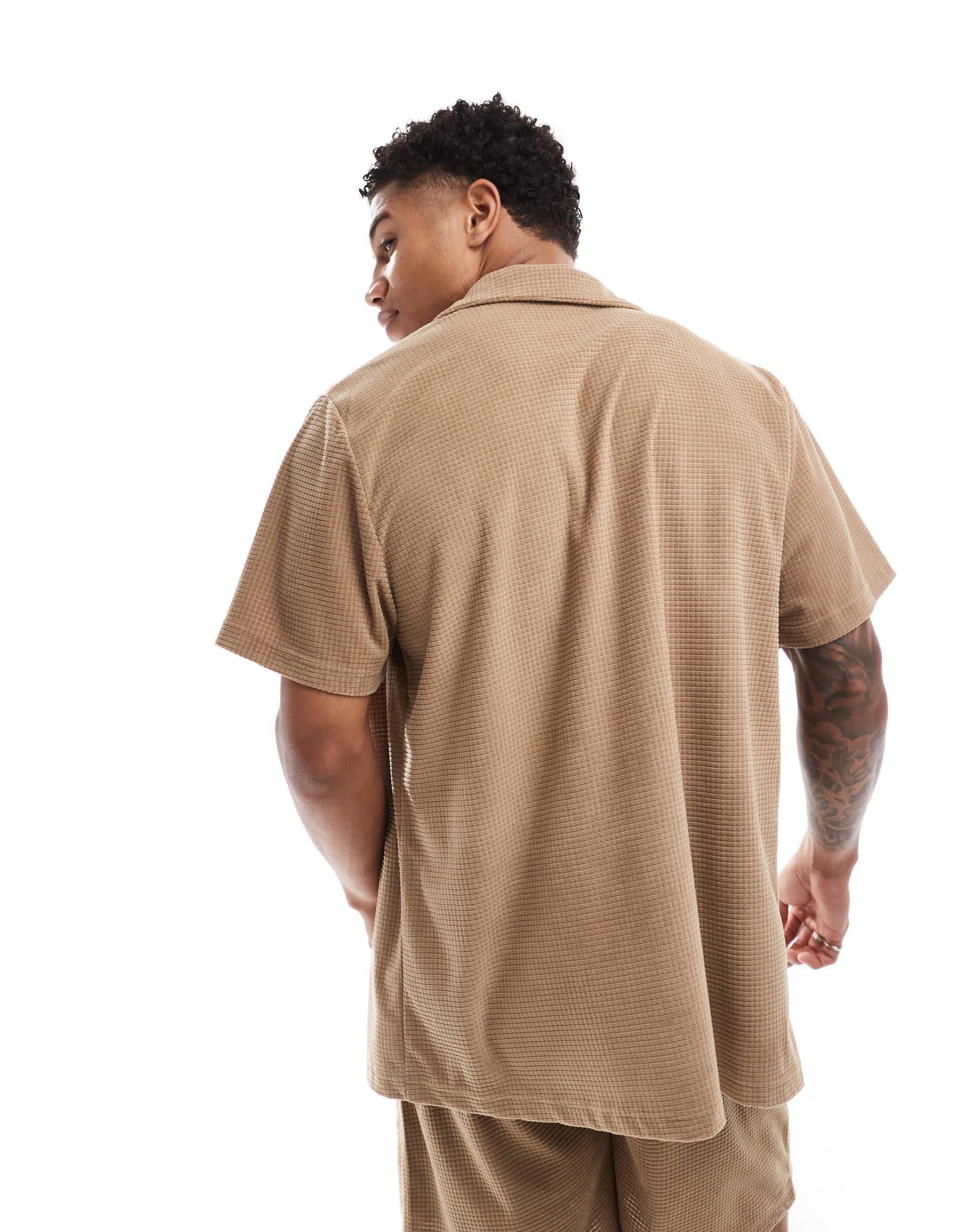 South Beach waffle terrycloth beach shirt in tan - part of a set