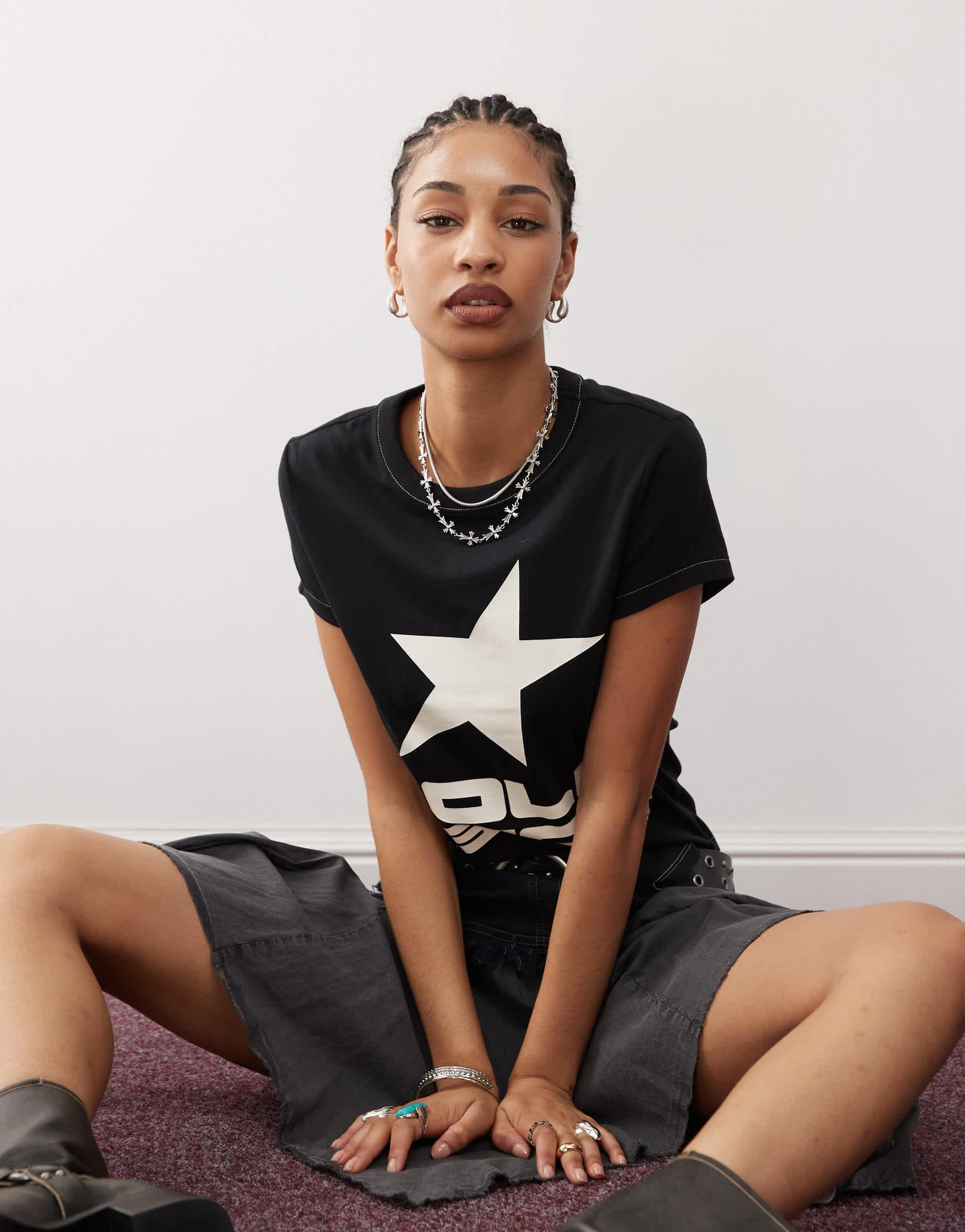 COLLUSION short sleeve shrunken T-shirt with star logo