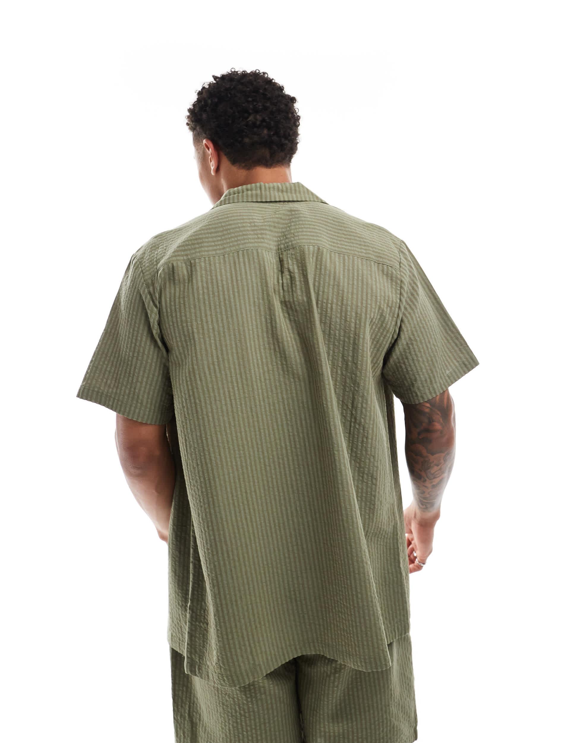 South Beach tonal seersucker striped beach shirt in olive - part of a set