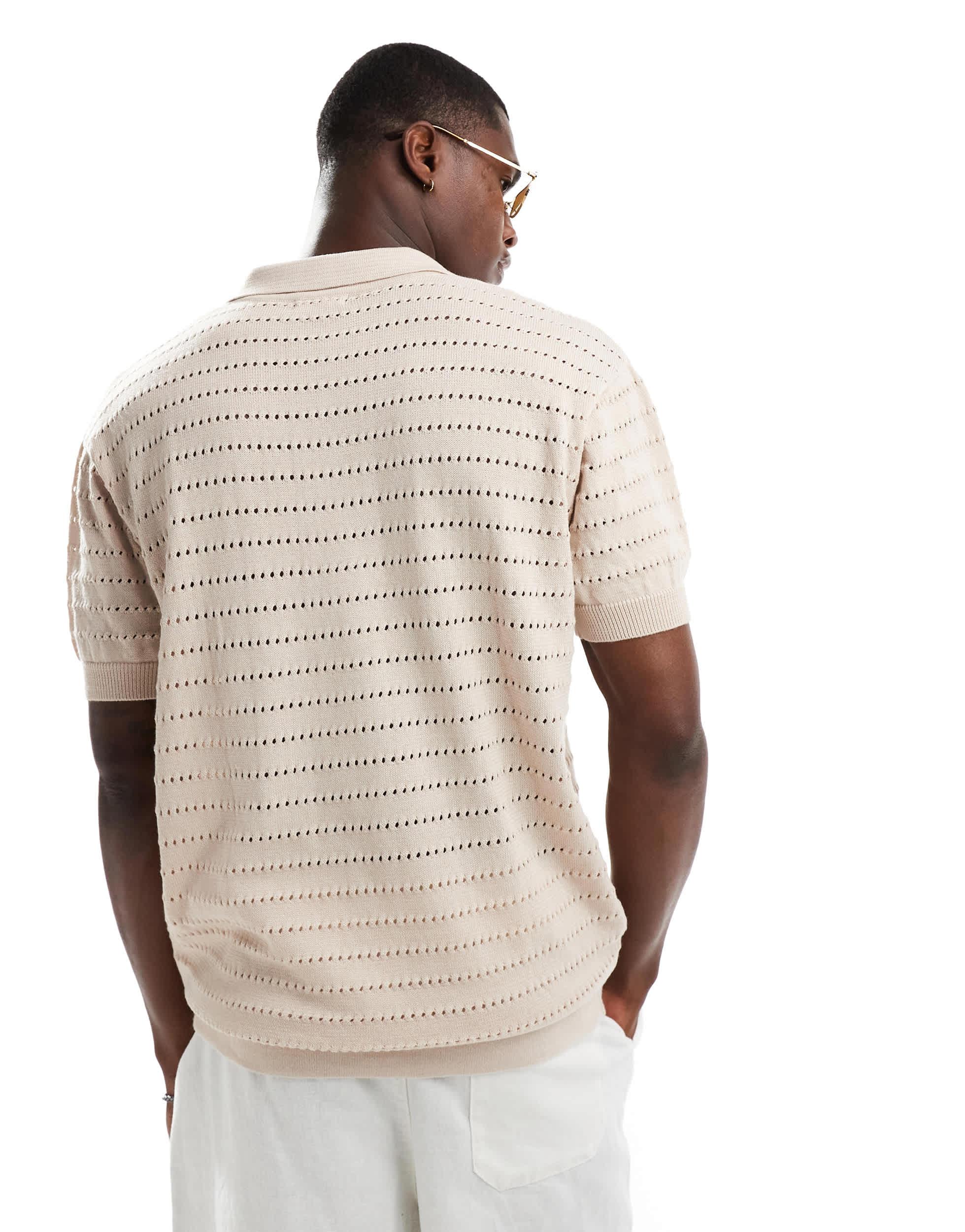 South Beach oversized knit beach polo in oat