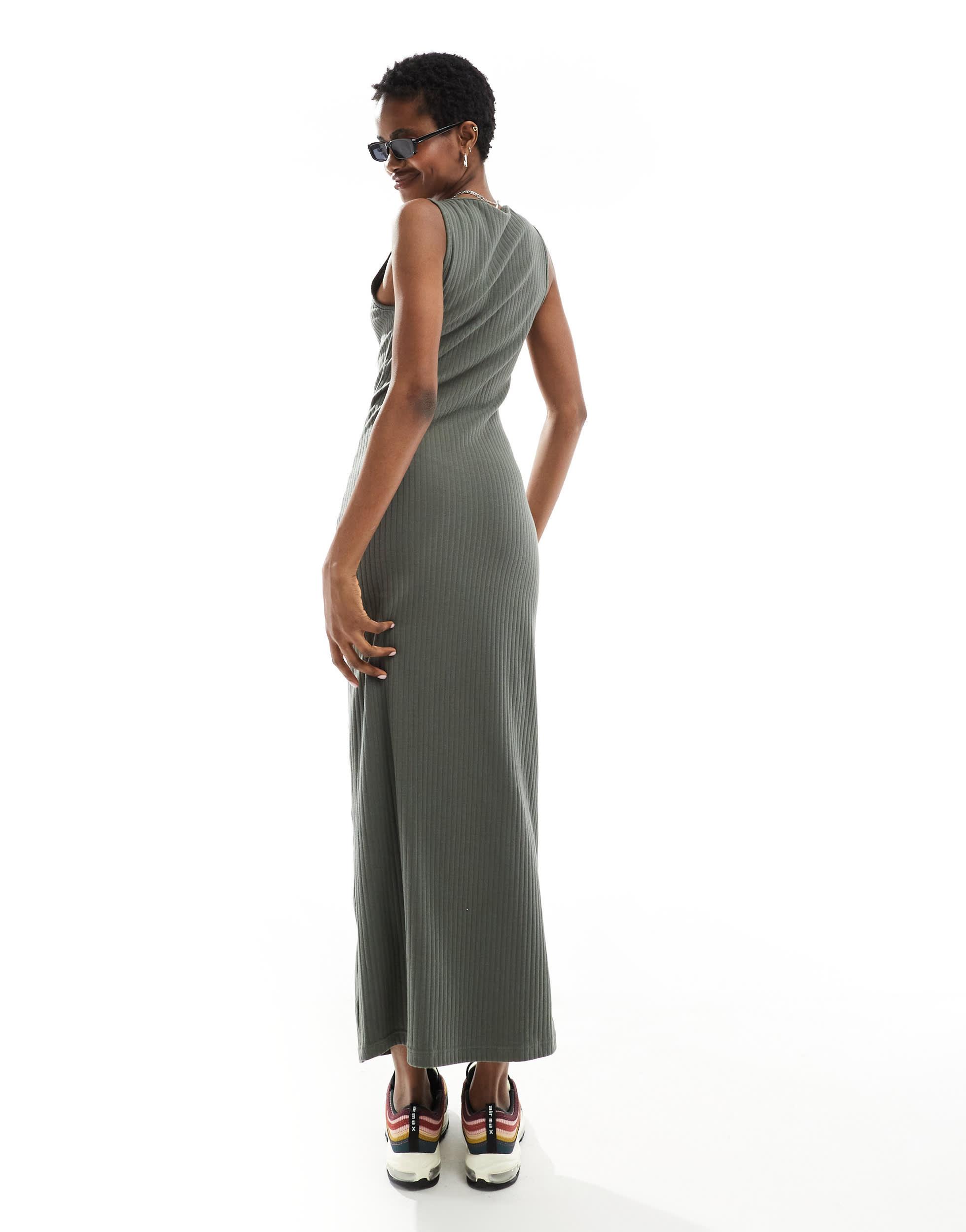 COLLUSION slash neck maxi dress in olive