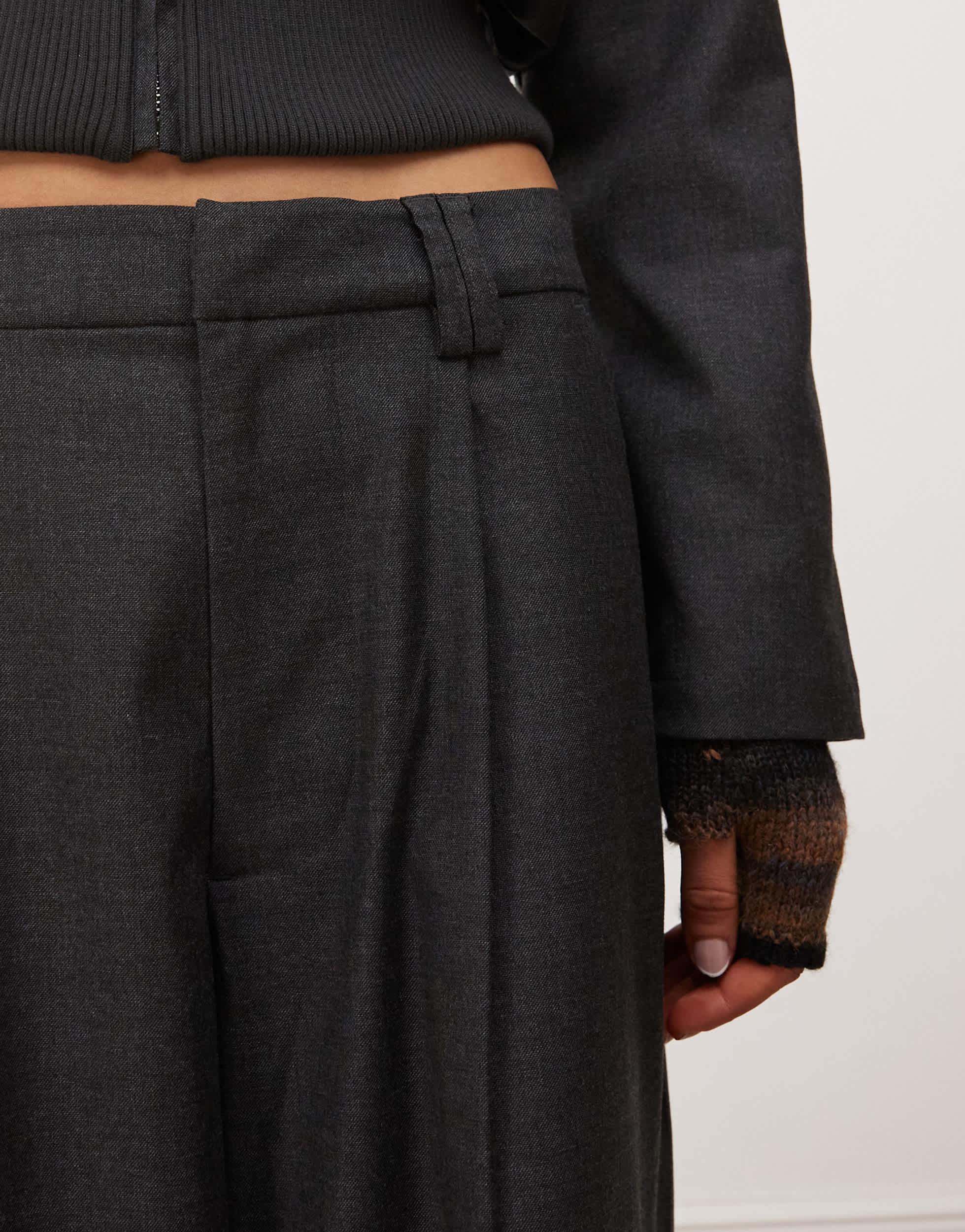 COLLUSION wide leg tailored pants set in charcoal