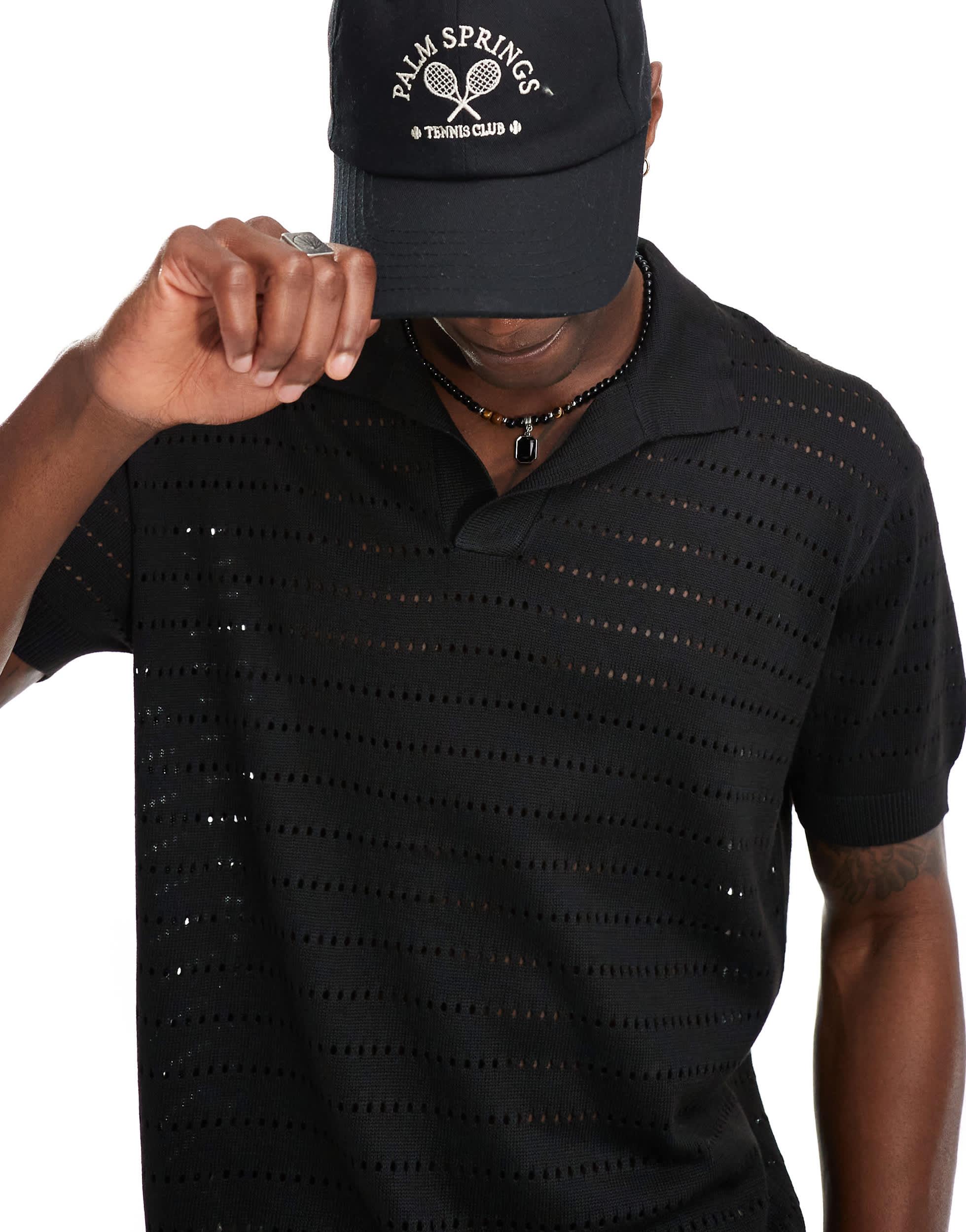 South Beach oversized knit beach polo in black