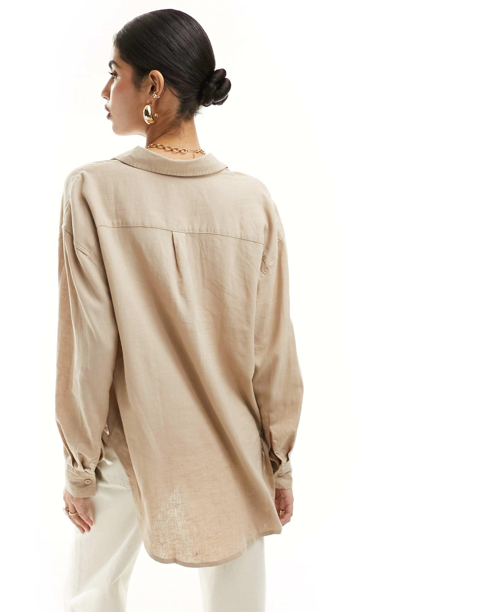 Cotton On relaxed oversized shirt in taupe linen mix