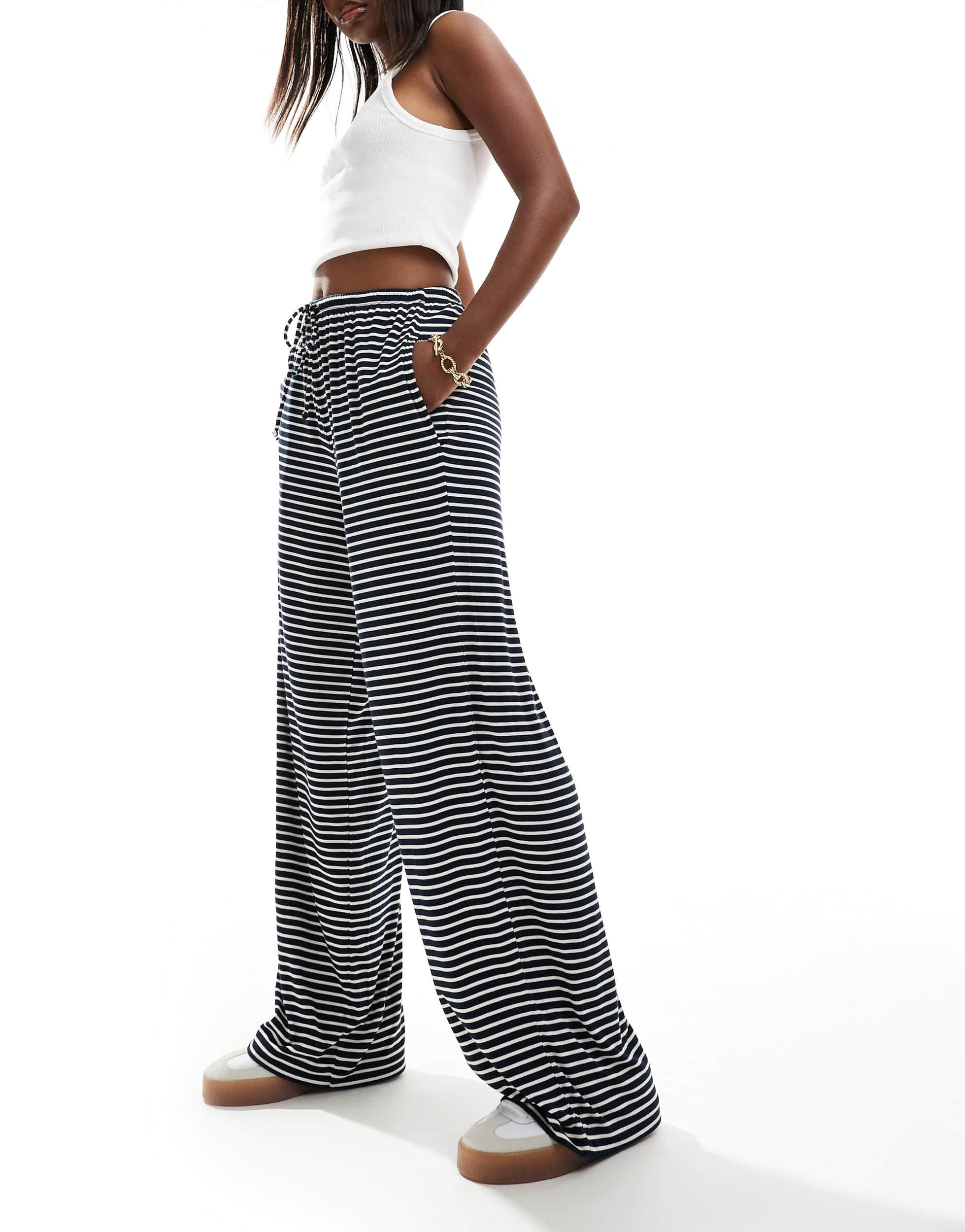 Cotton On Blair wide leg pants in navy/white stripe