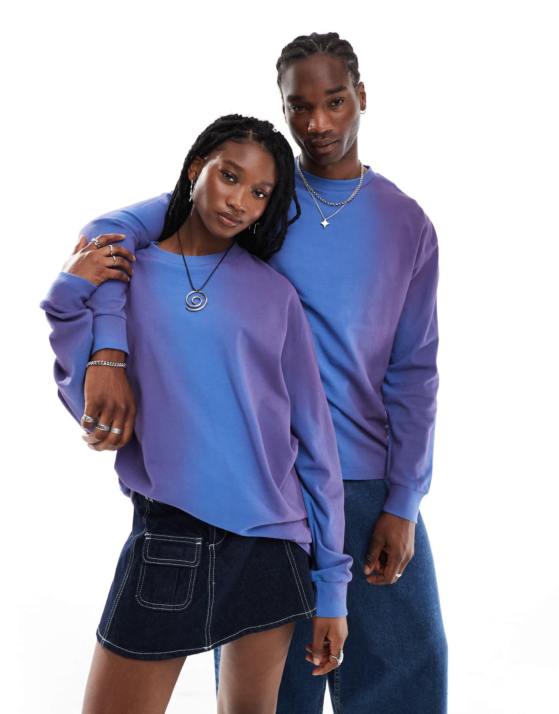 COLLUSION Unisex long sleeve skate t-shirt in blue and pink wash