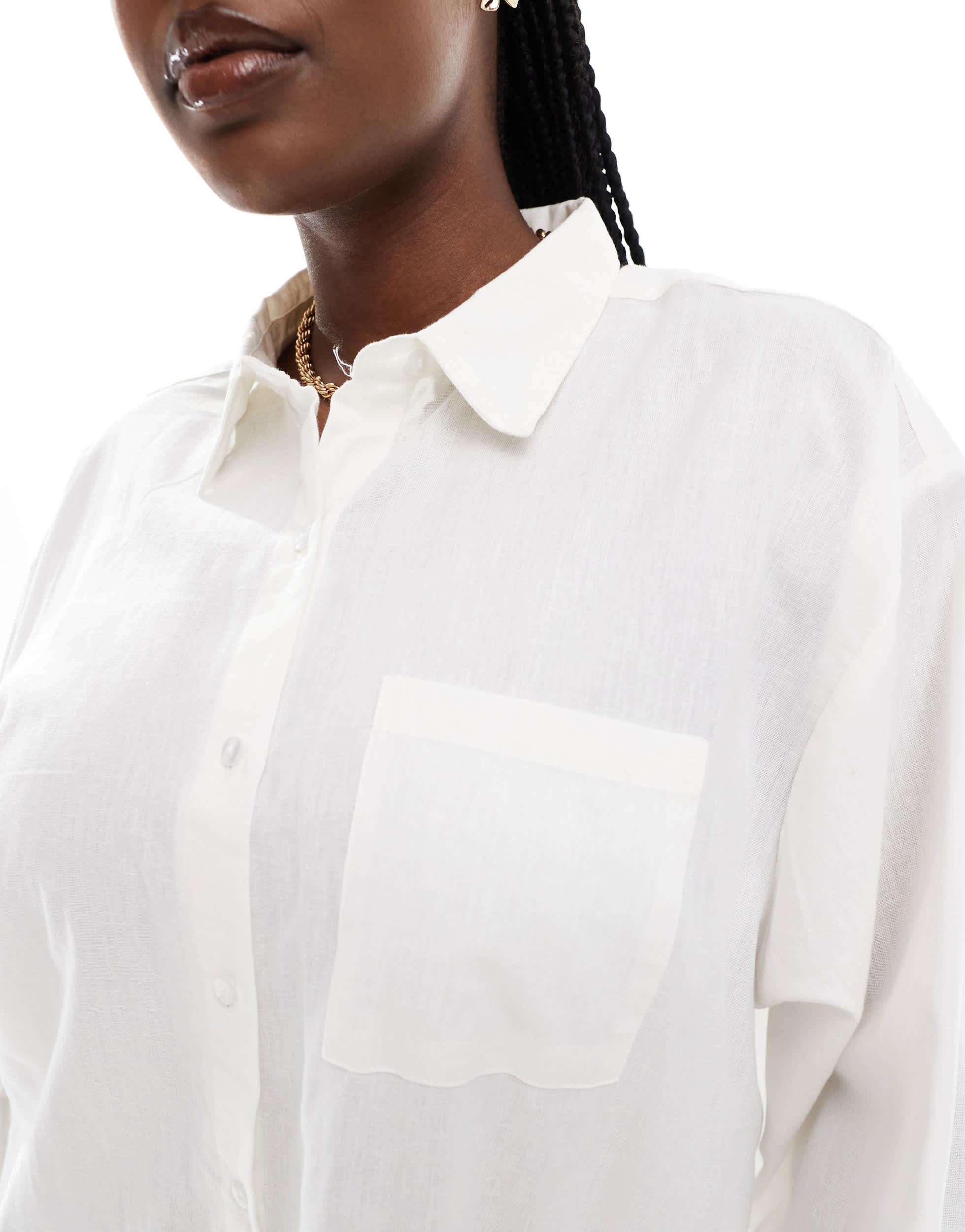 COLLUSION Plus oversized linen beach shirt in white