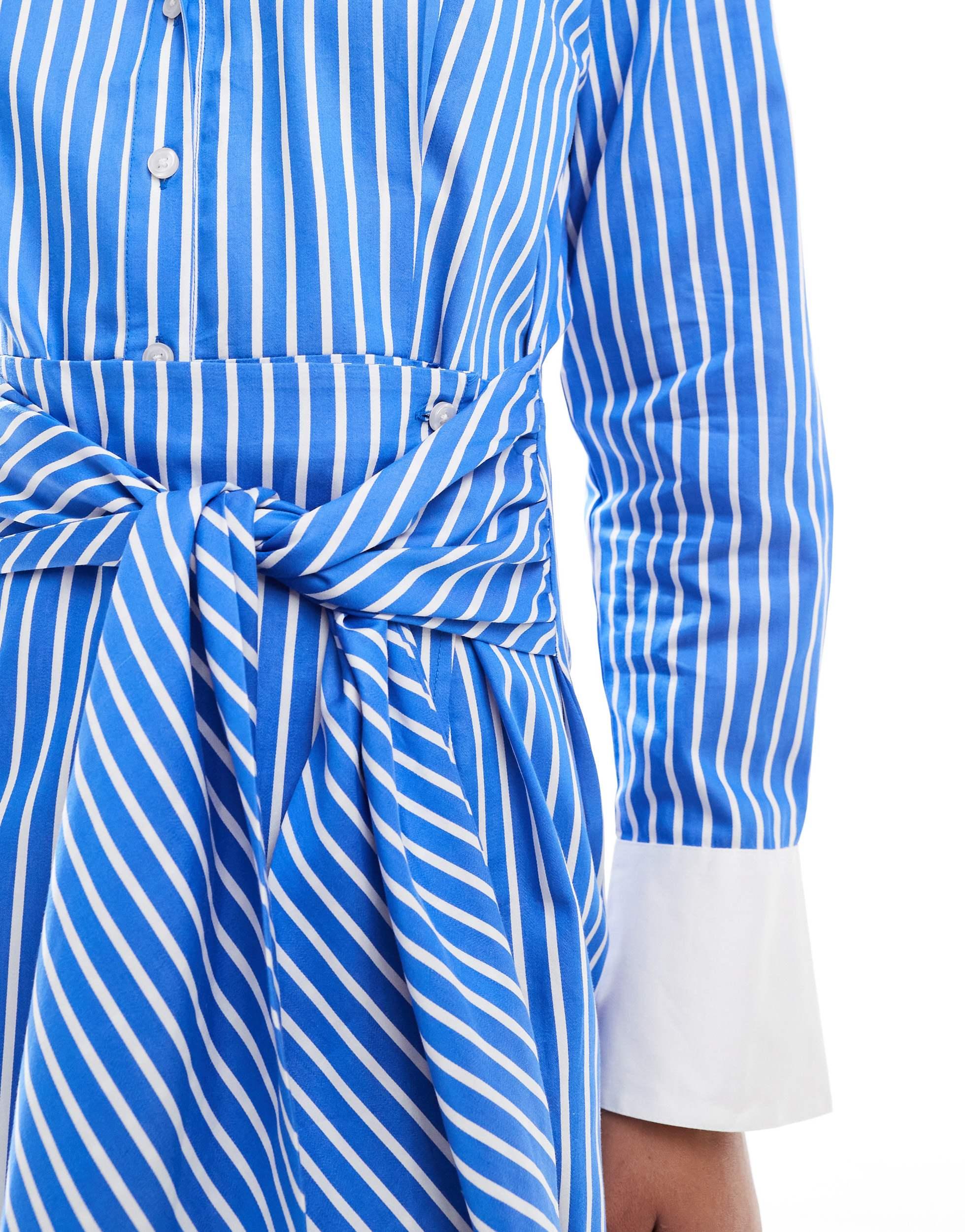 French Connection Alexis cotton midi shirt dress in white and blue stripe