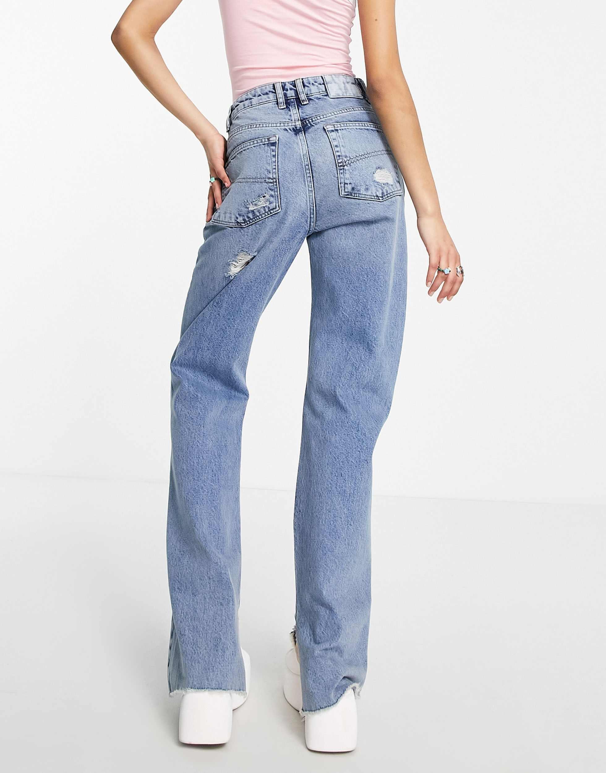 COLLUSION split hem straight leg jeans in vintage blue