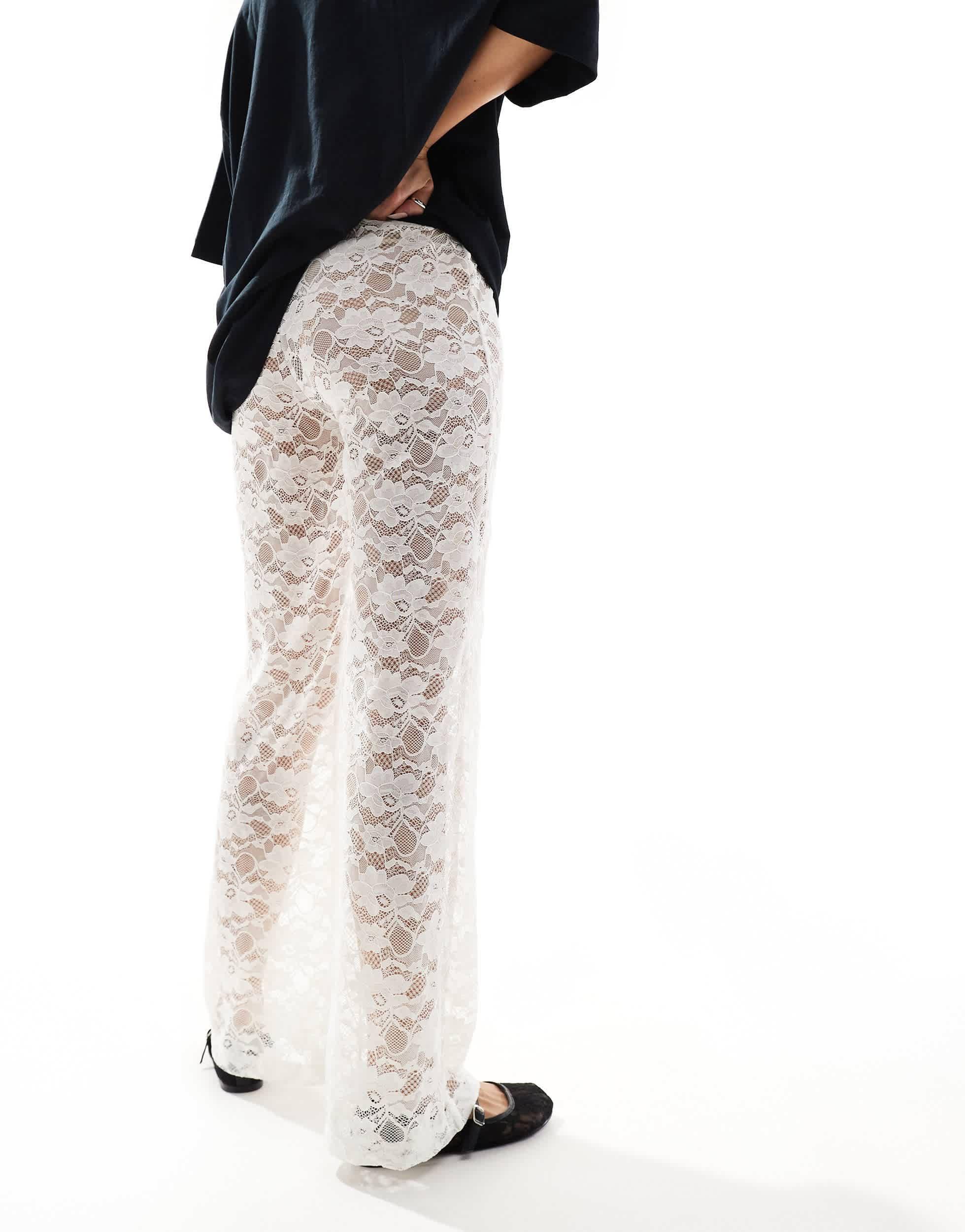 Cotton On fold over waist flare pants in sheer lace