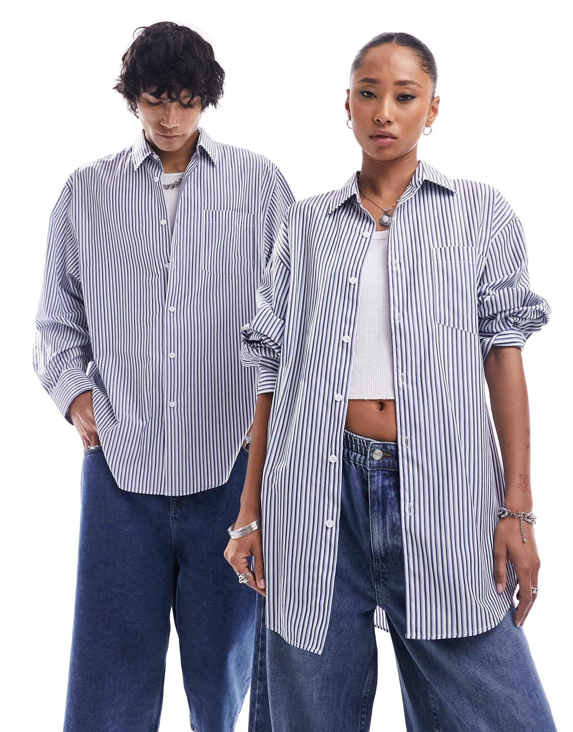 COLLUSION Unisex oversized shirt in white and blue stripe