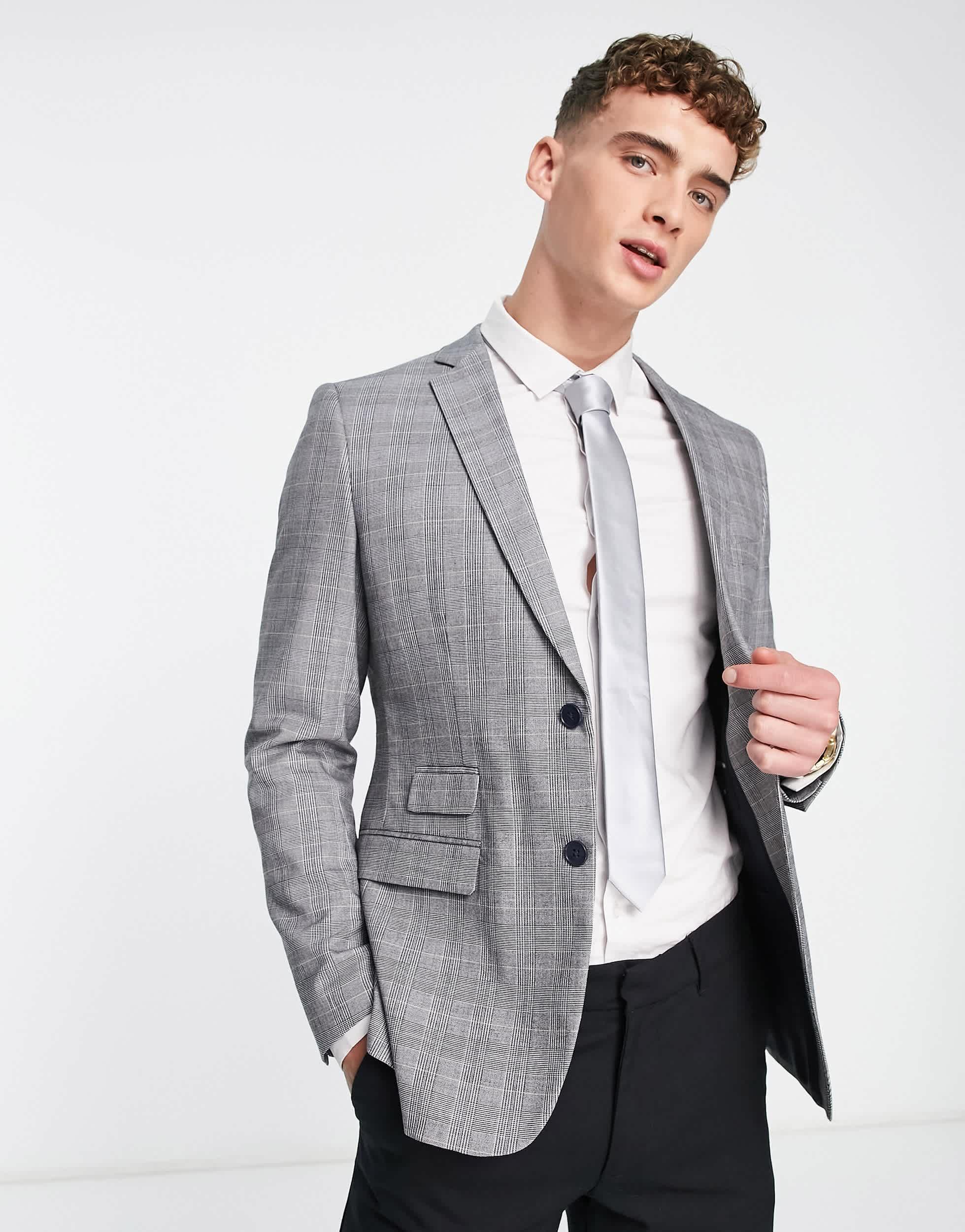 French Connection wedding suit jacket in gray check