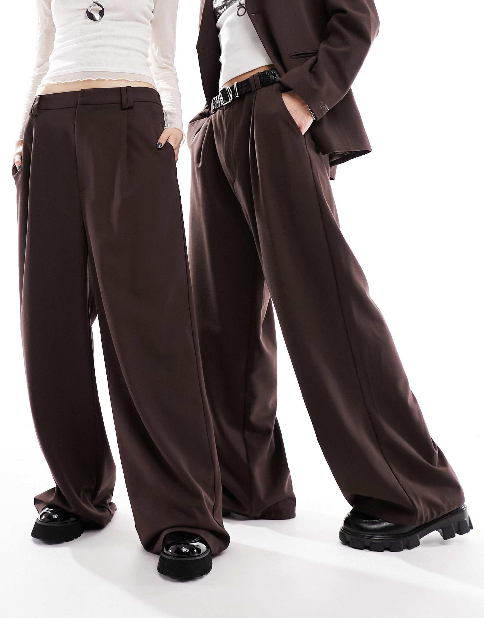 COLLUSION Unisex ultimate suit pants in dark brown - part of a set