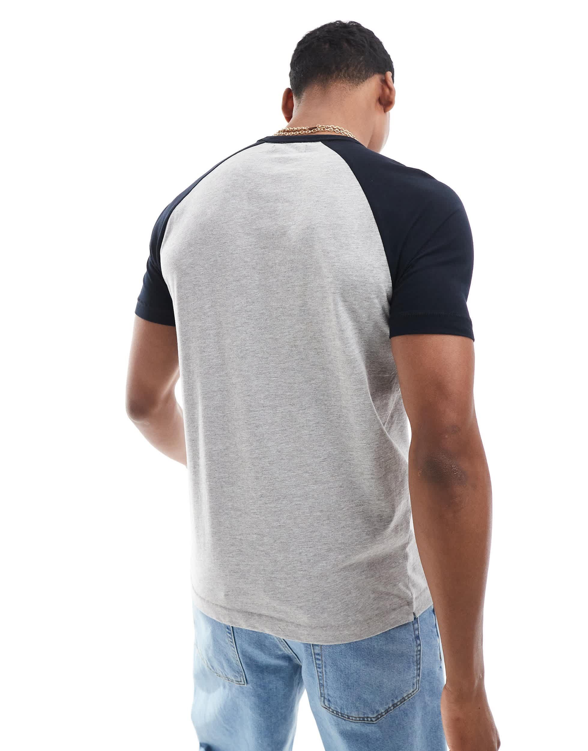 French Connection raglan t-shirt in light gray melange & navy