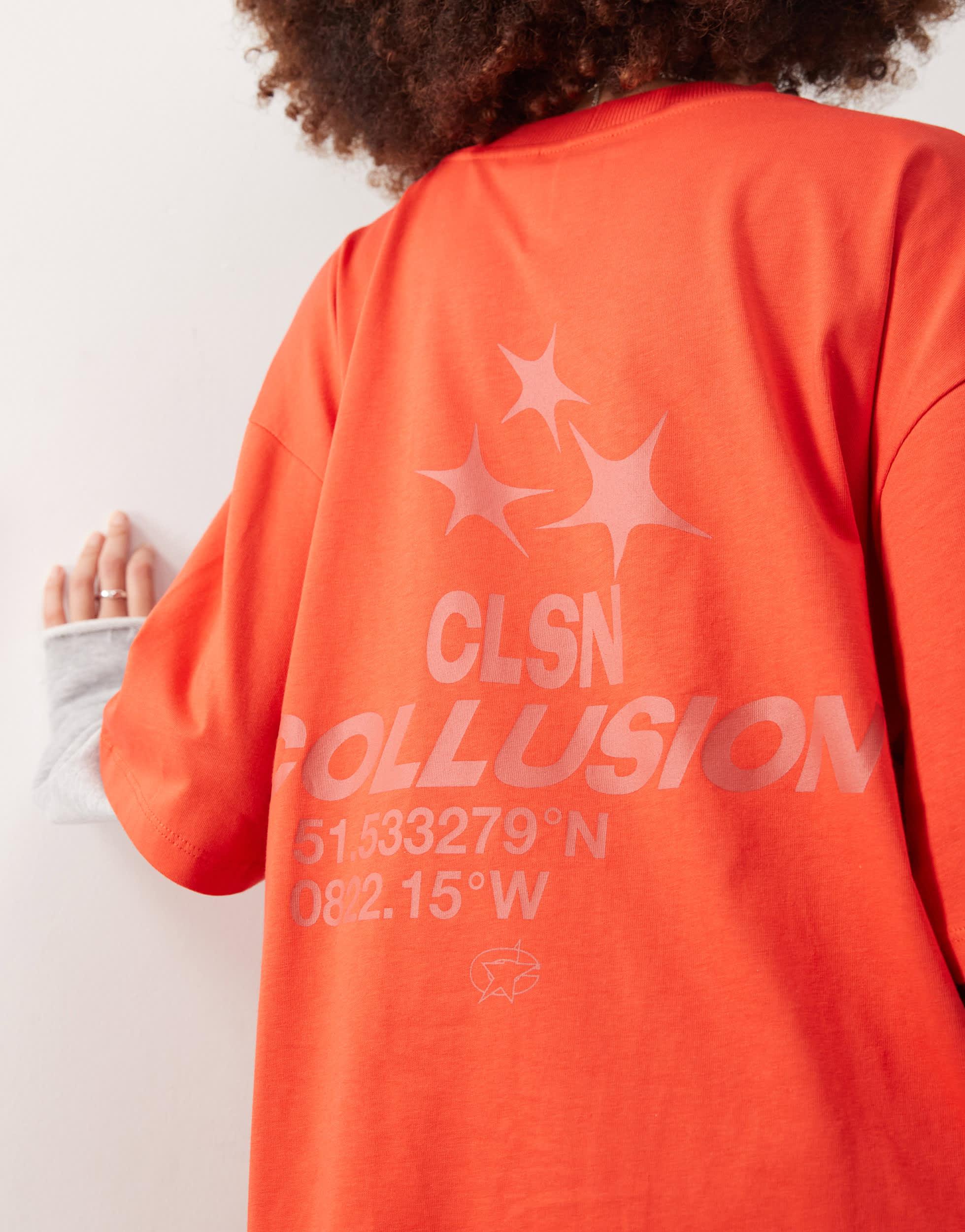 COLLUSION double layer sweat sleeve skate t-shirt in red