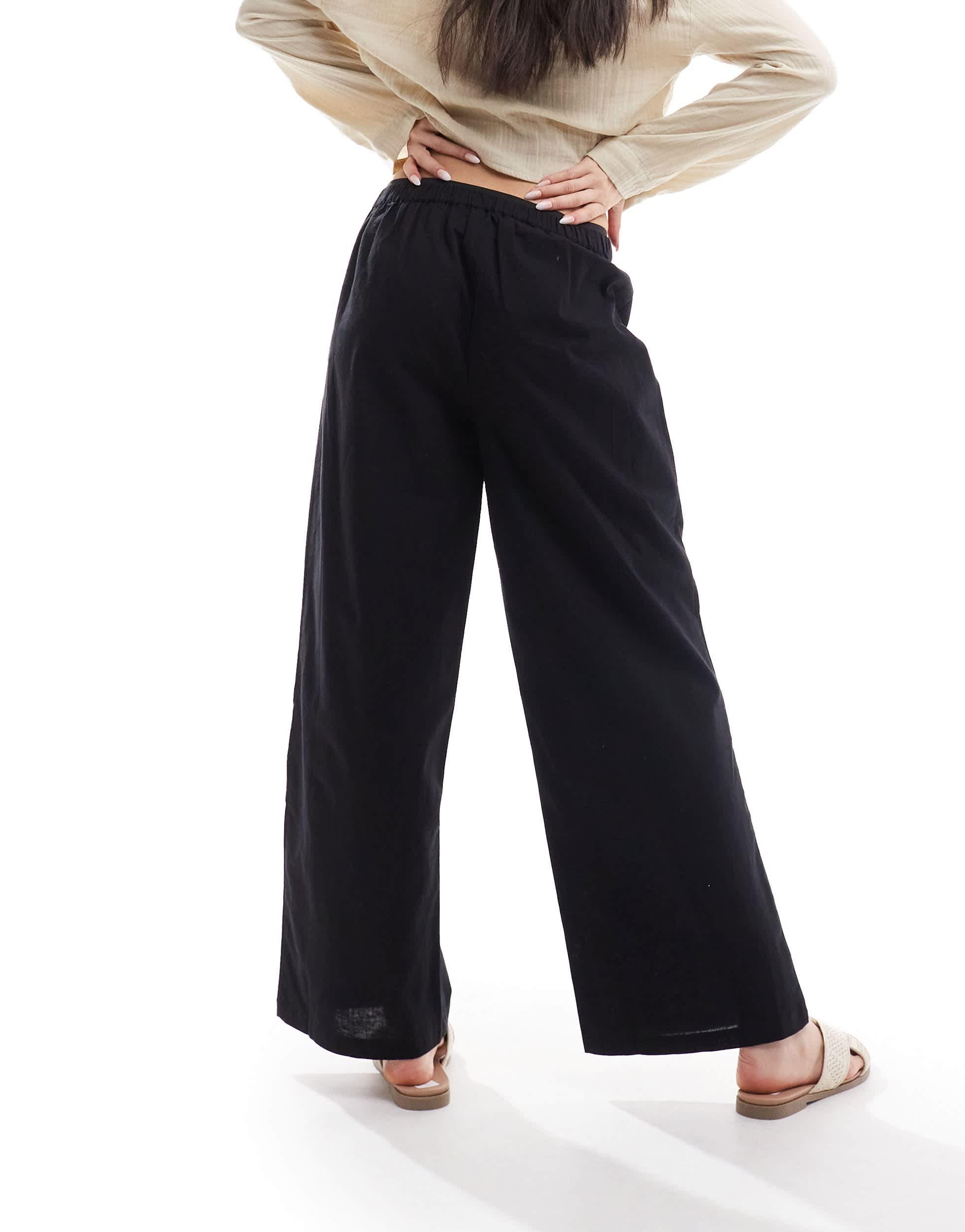 COLLUSION beach linen mix straight leg boxer pants in black