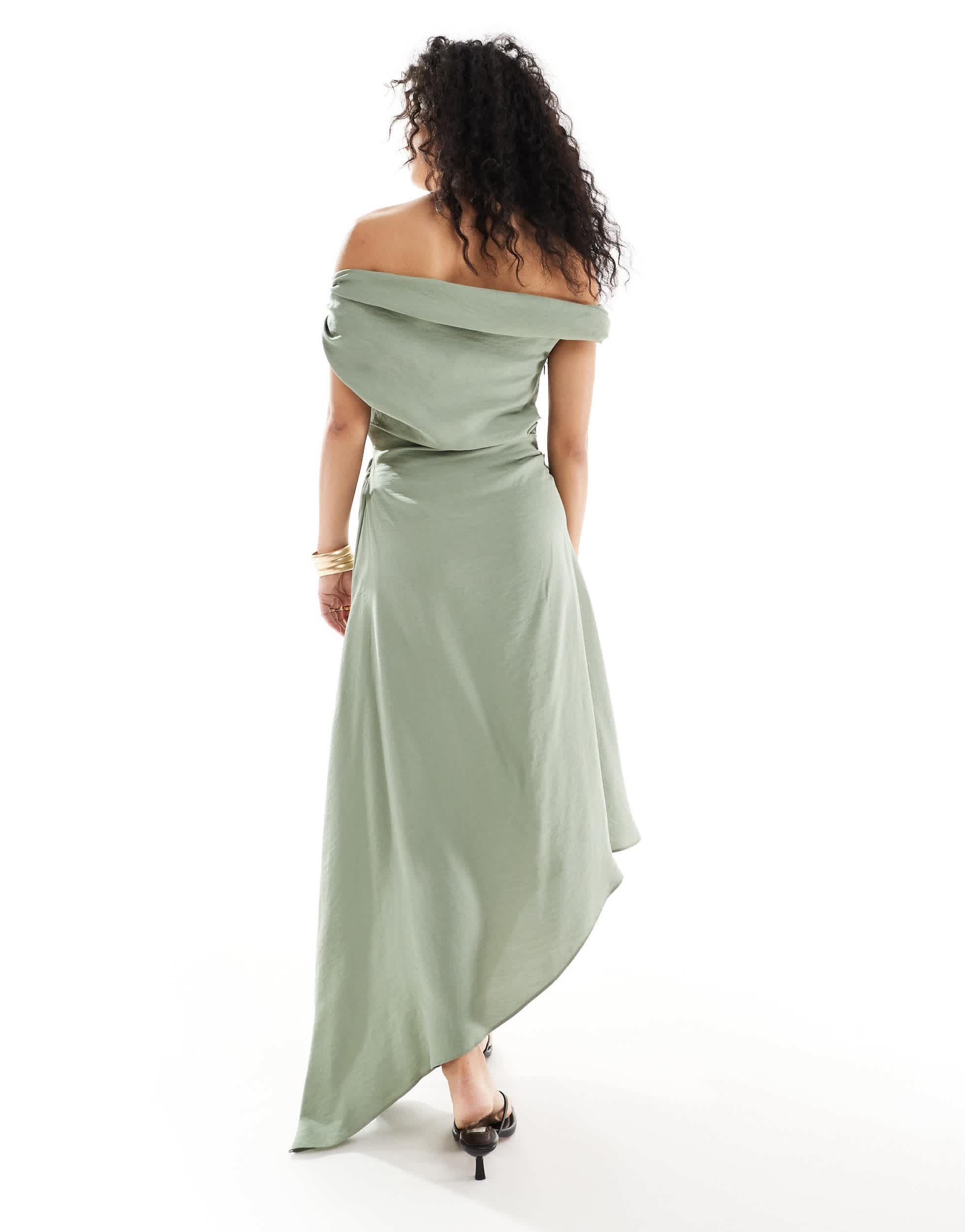 Mango modal off the shoulder midi dress in light green