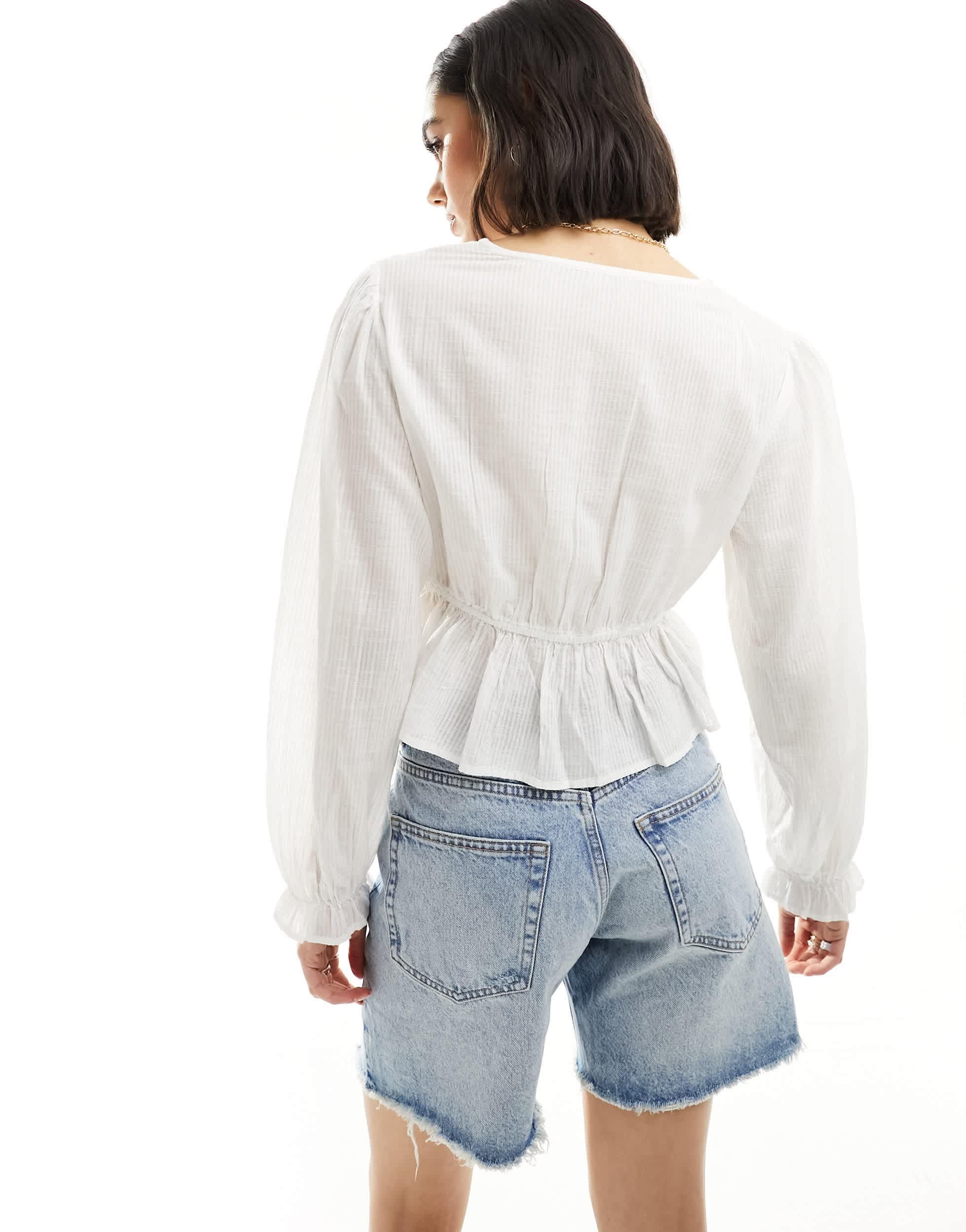 Cotton On crop prairie blouse with lace detail in white