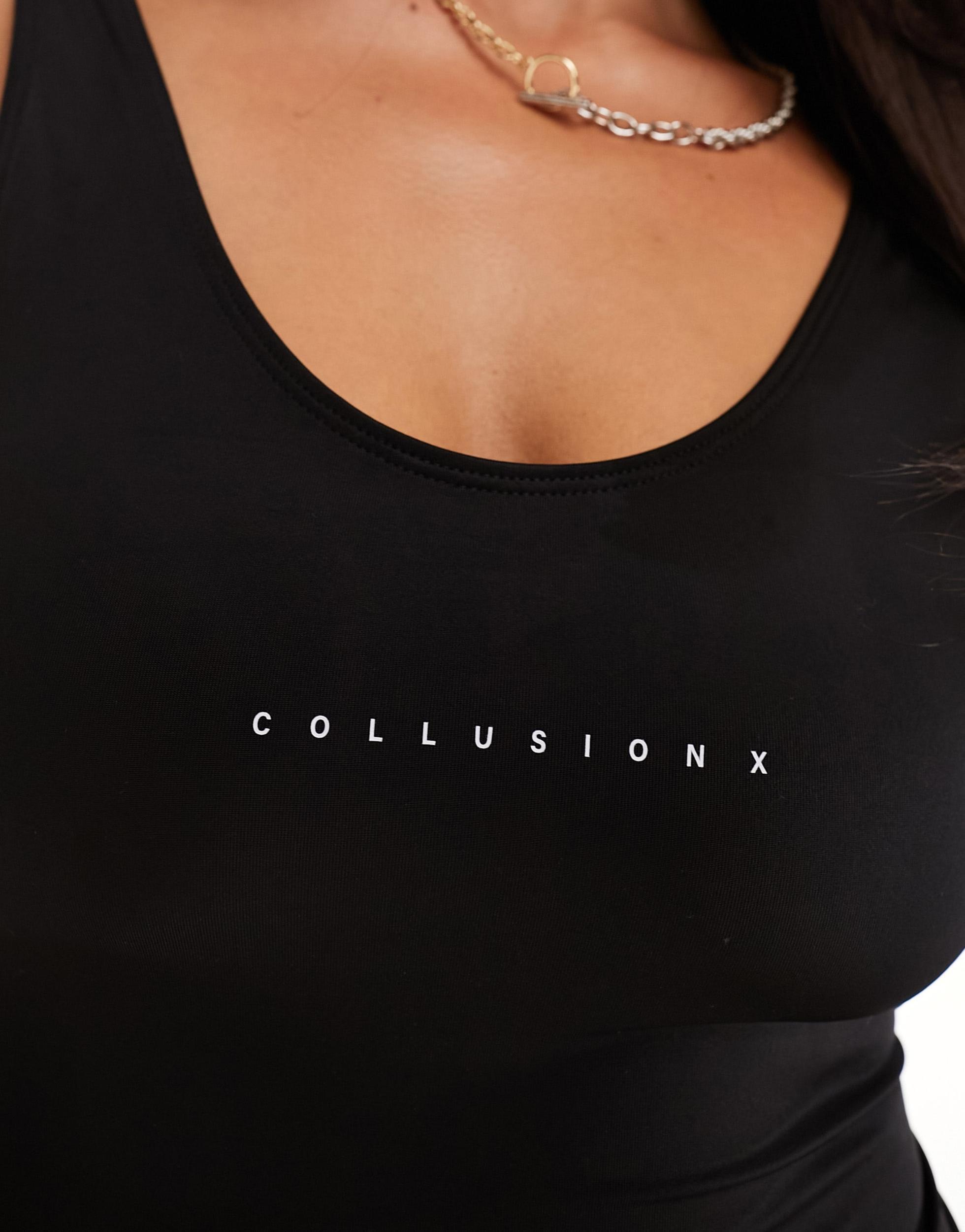 COLLUSION scoop neck swimsuit in black