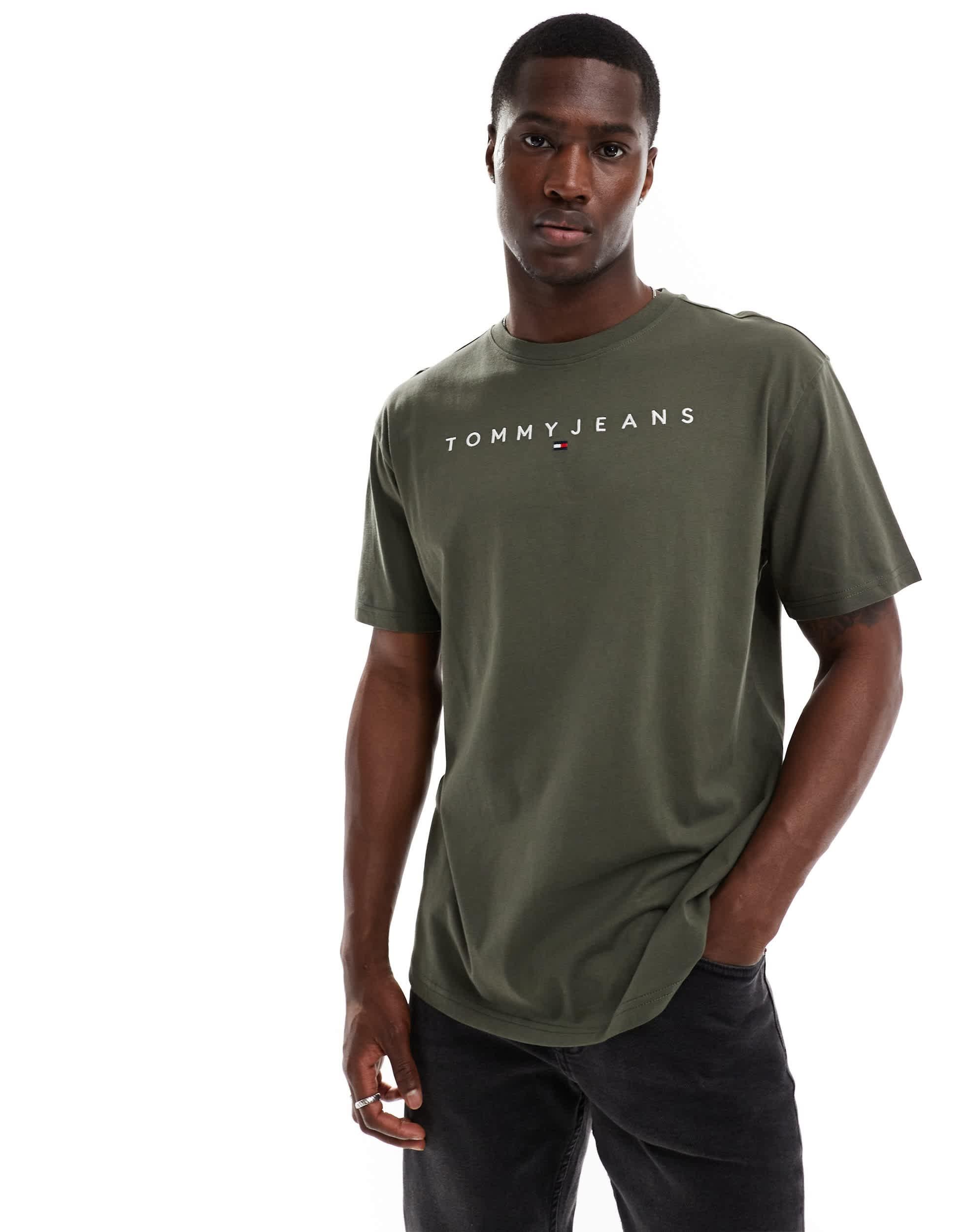 Tommy Jeans linear logo T-shirt in khaki green