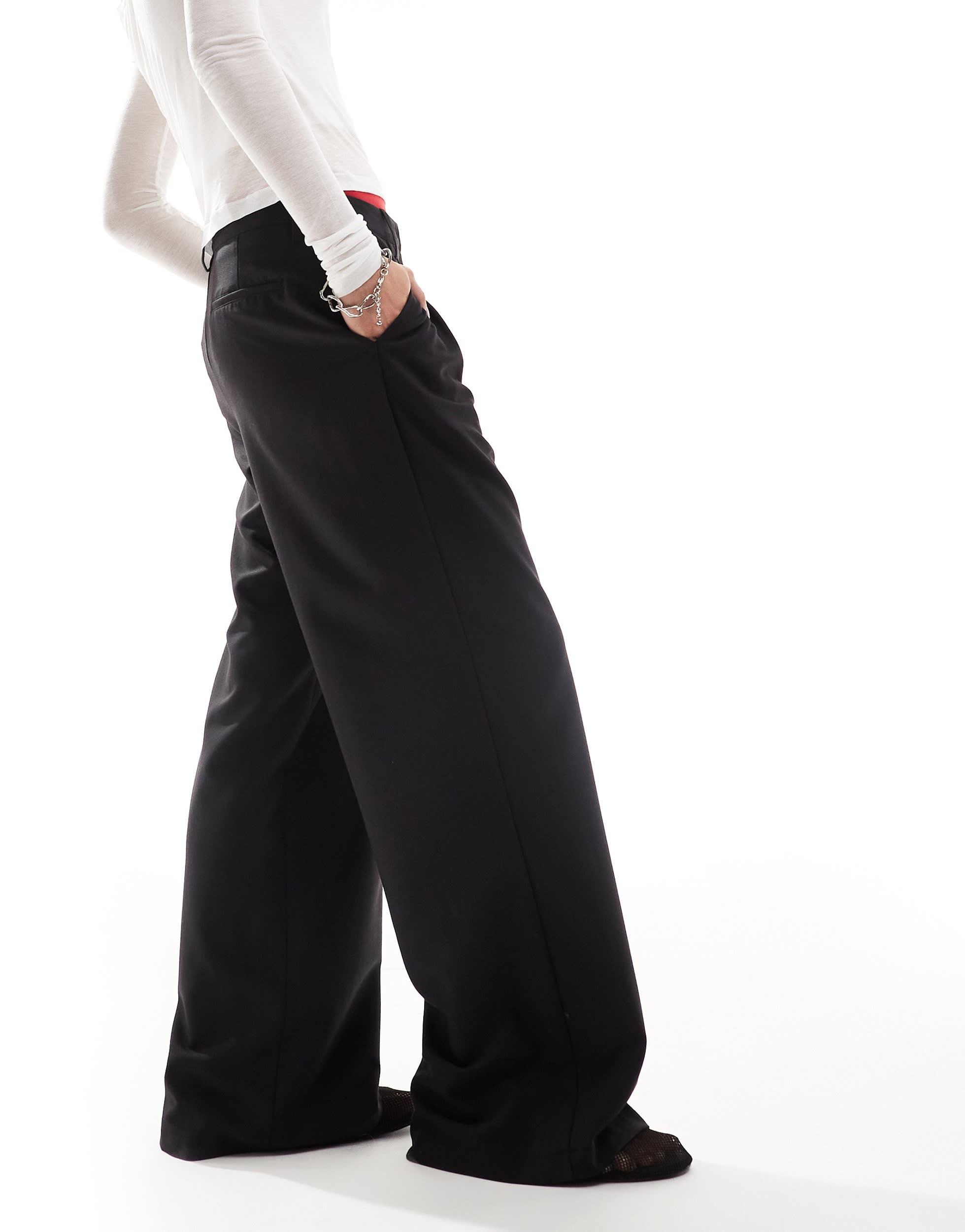 COLLUSION relaxed wide leg tailored pants in black