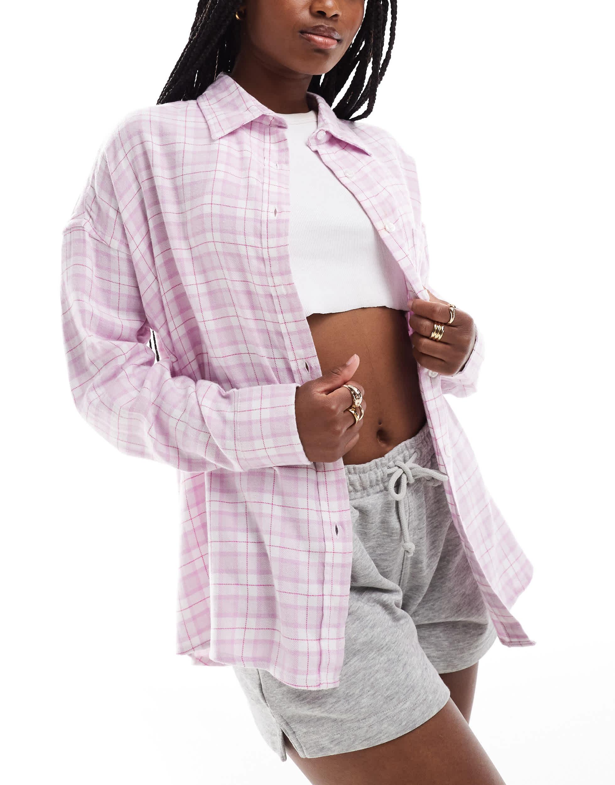 Cotton On oversized flannel pajama shirt in pink check