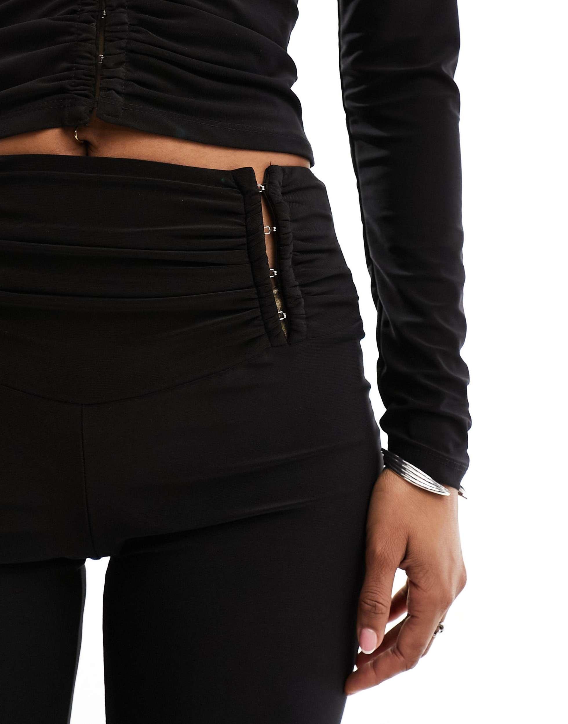 COLLUSION ruched waistband hook & eye 00s flare in black