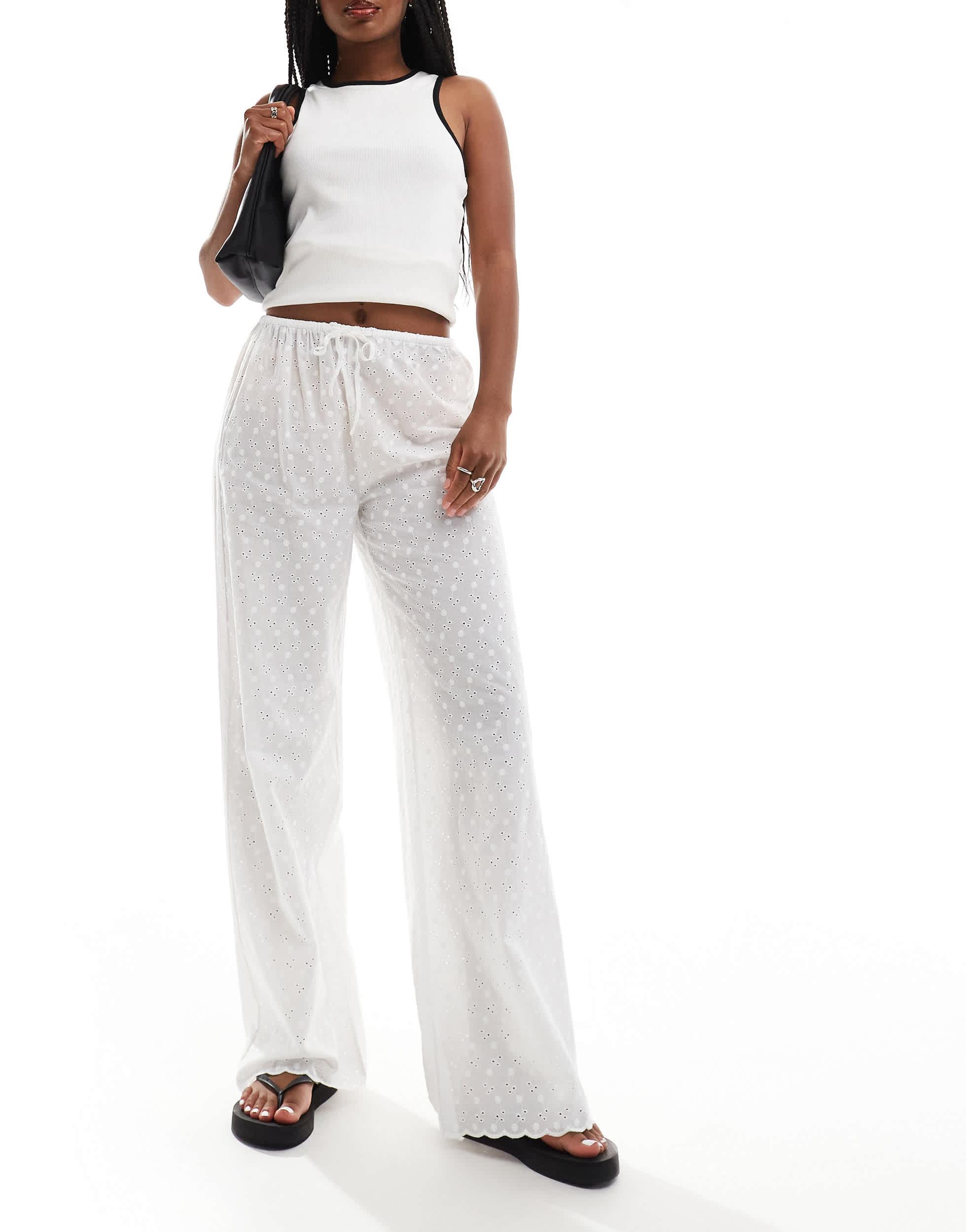 Cotton On relaxed pants in white eyelet