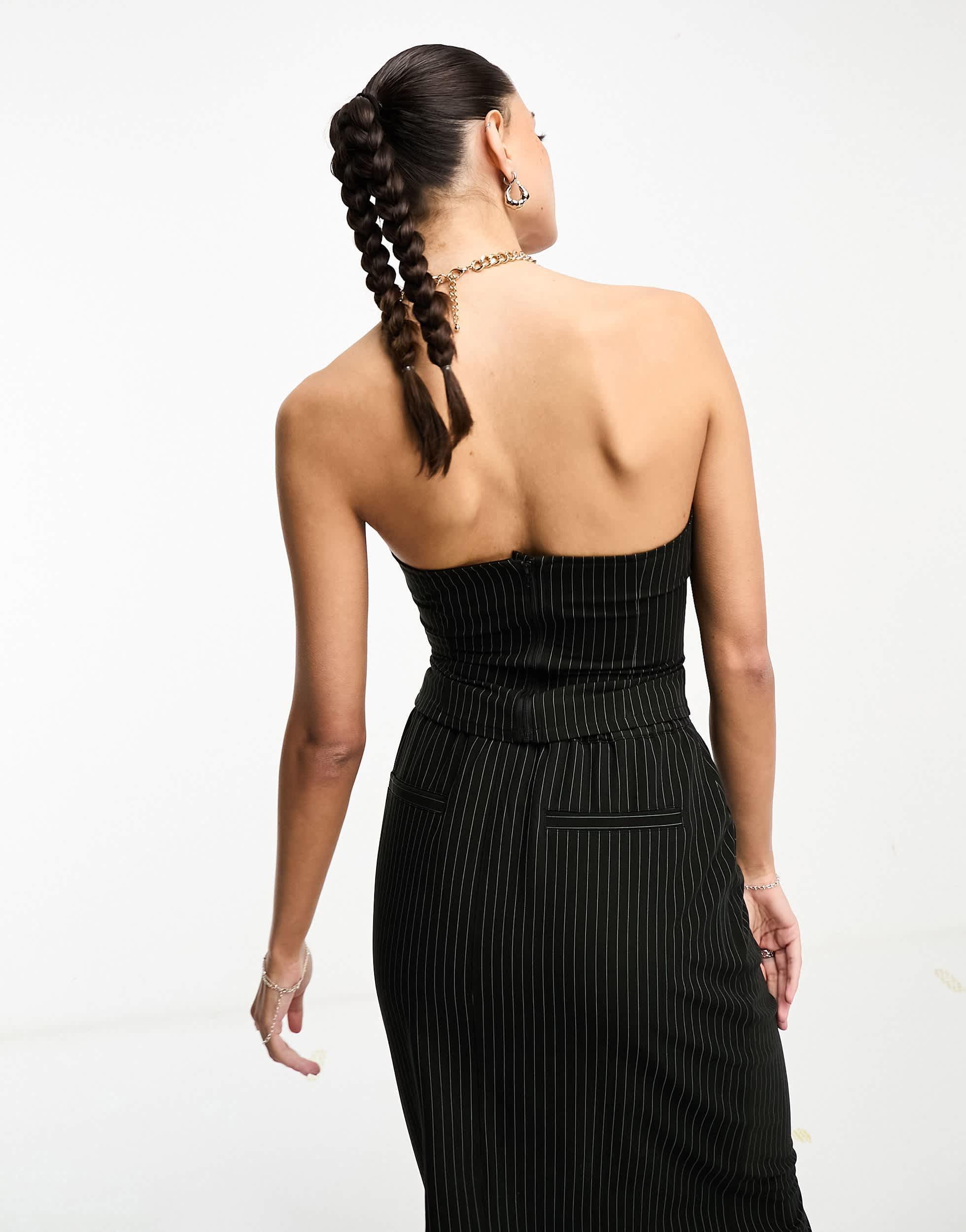 COLLUSION bandeau corset in black pinstripe