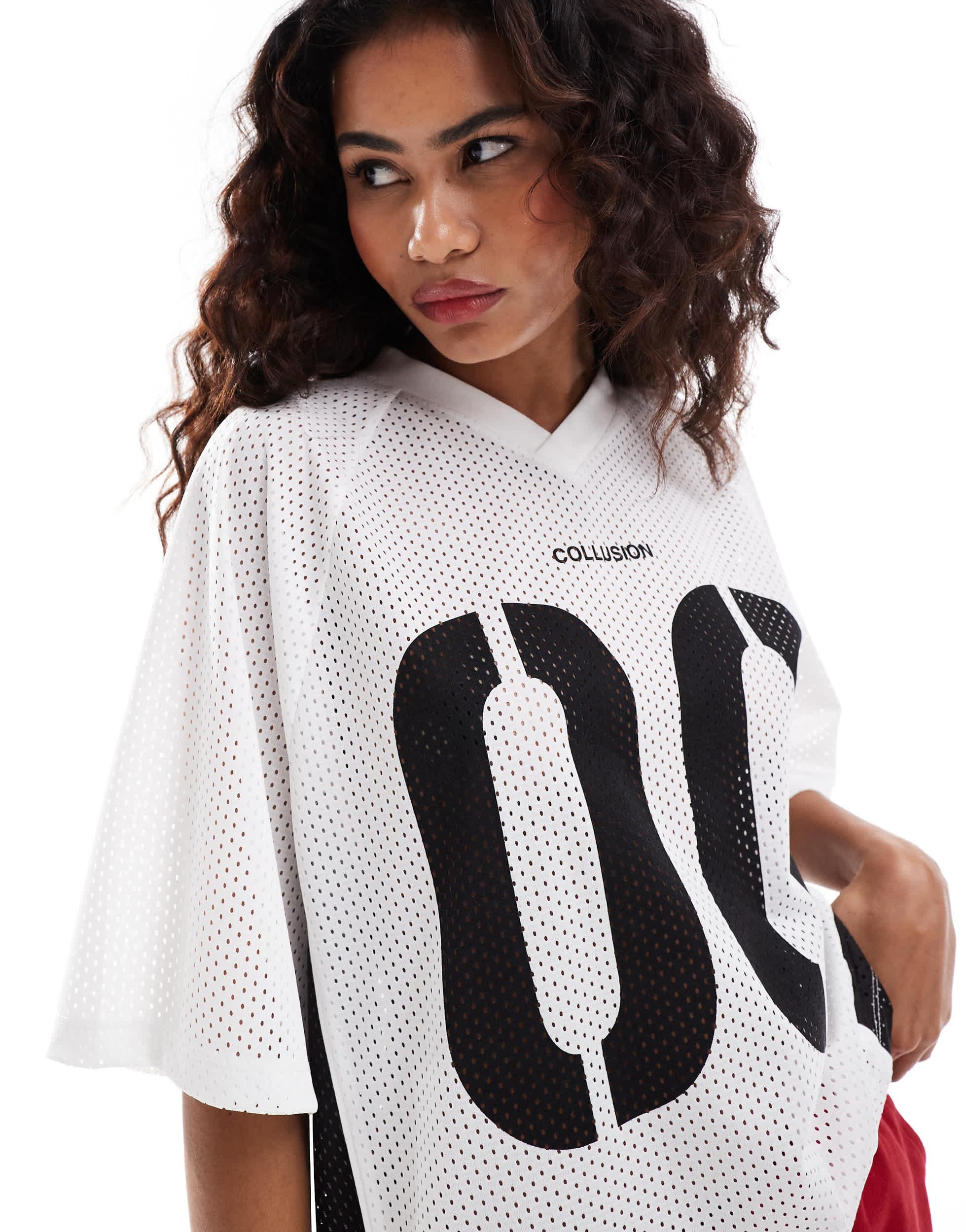 COLLUSION oversized sports tee with number graphic in ivory