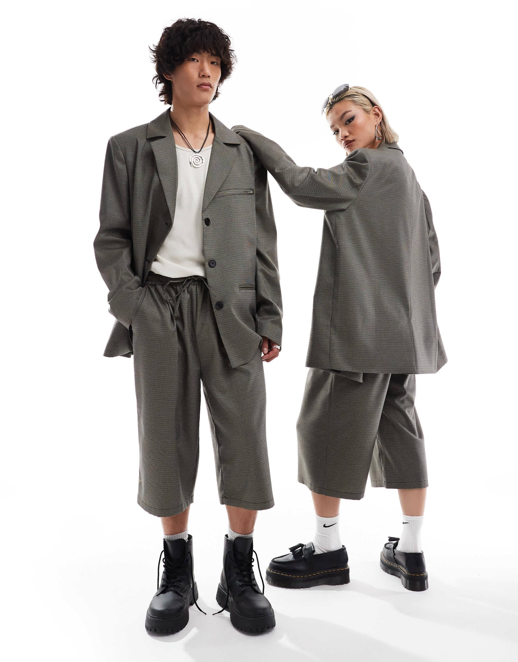 COLLUSION Unisex pull on relaxed suit sweatpants in check - part of a set