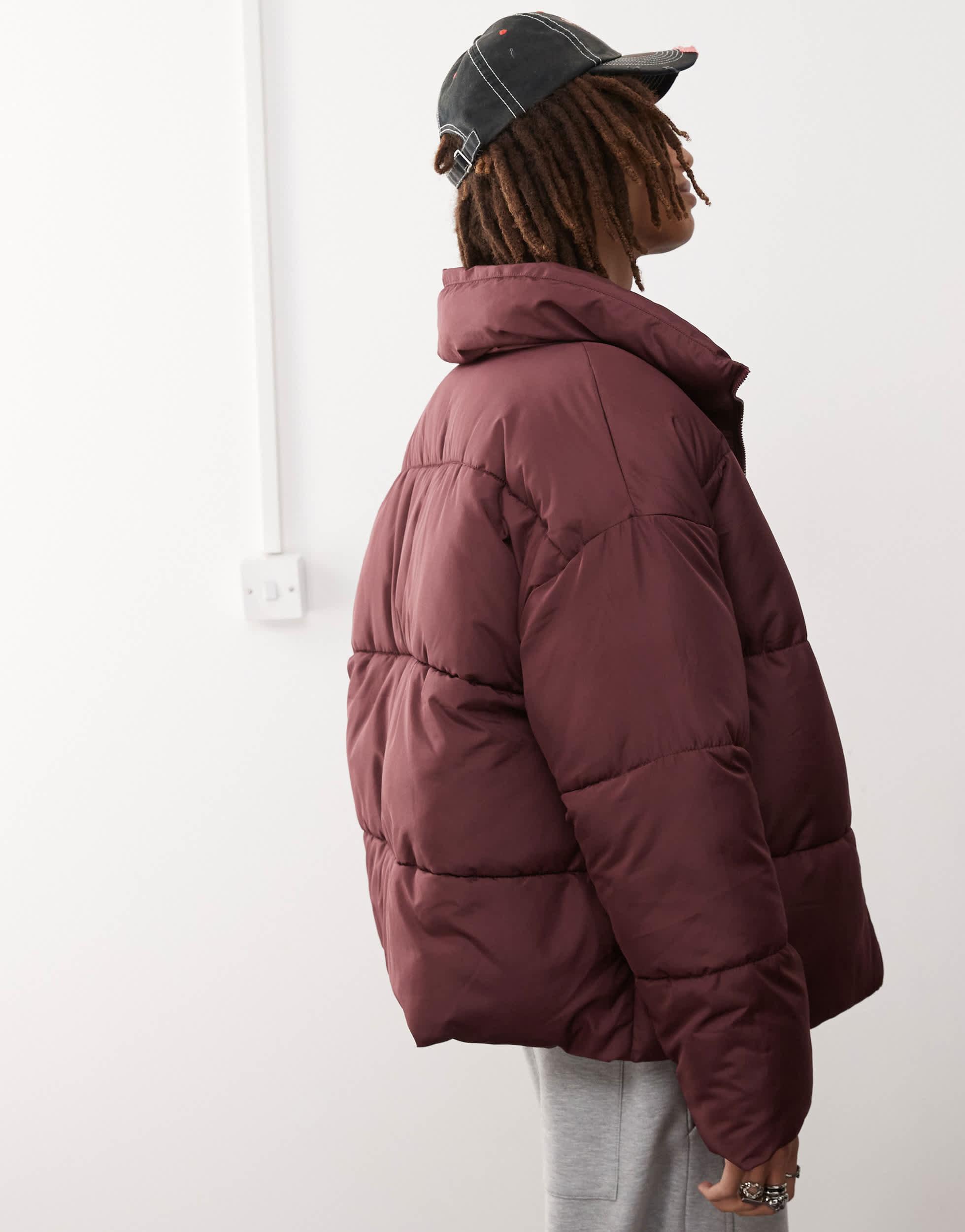 COLLUSION Puffer Jacket in Burgundy