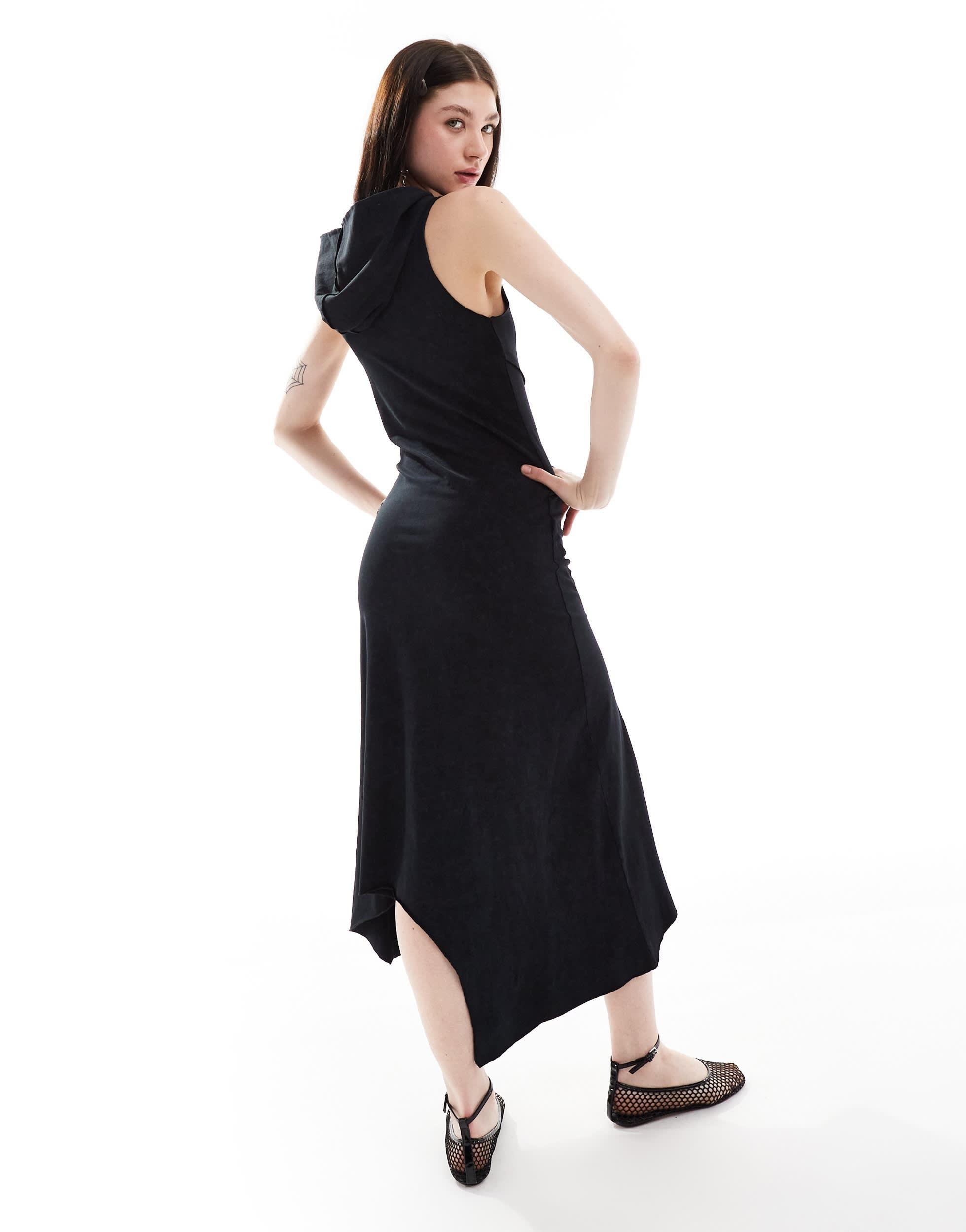 COLLUSION hooded spliced dress  in washed black