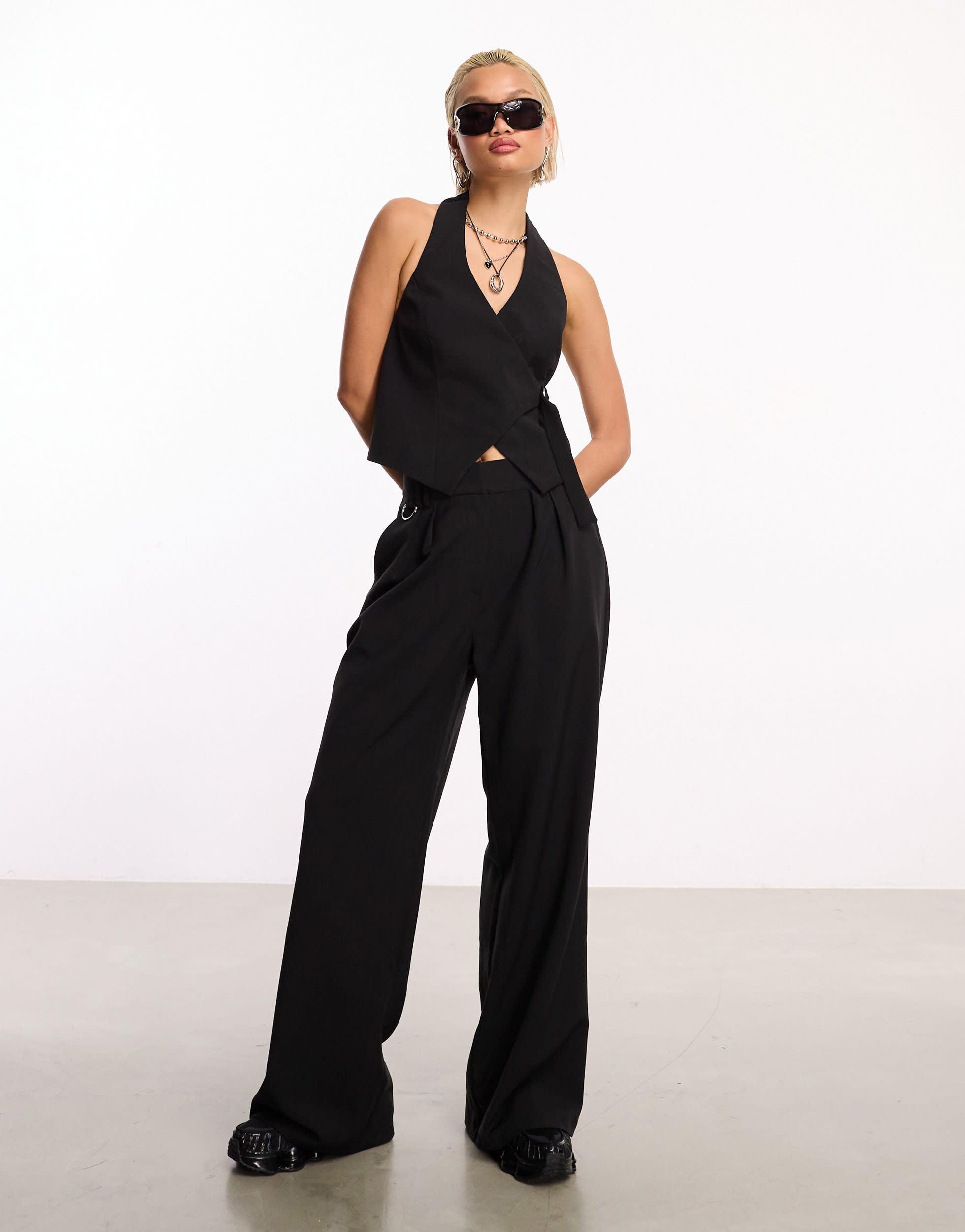 COLLUSION tailored wide leg pants with elasticated waistband in black - part of a set