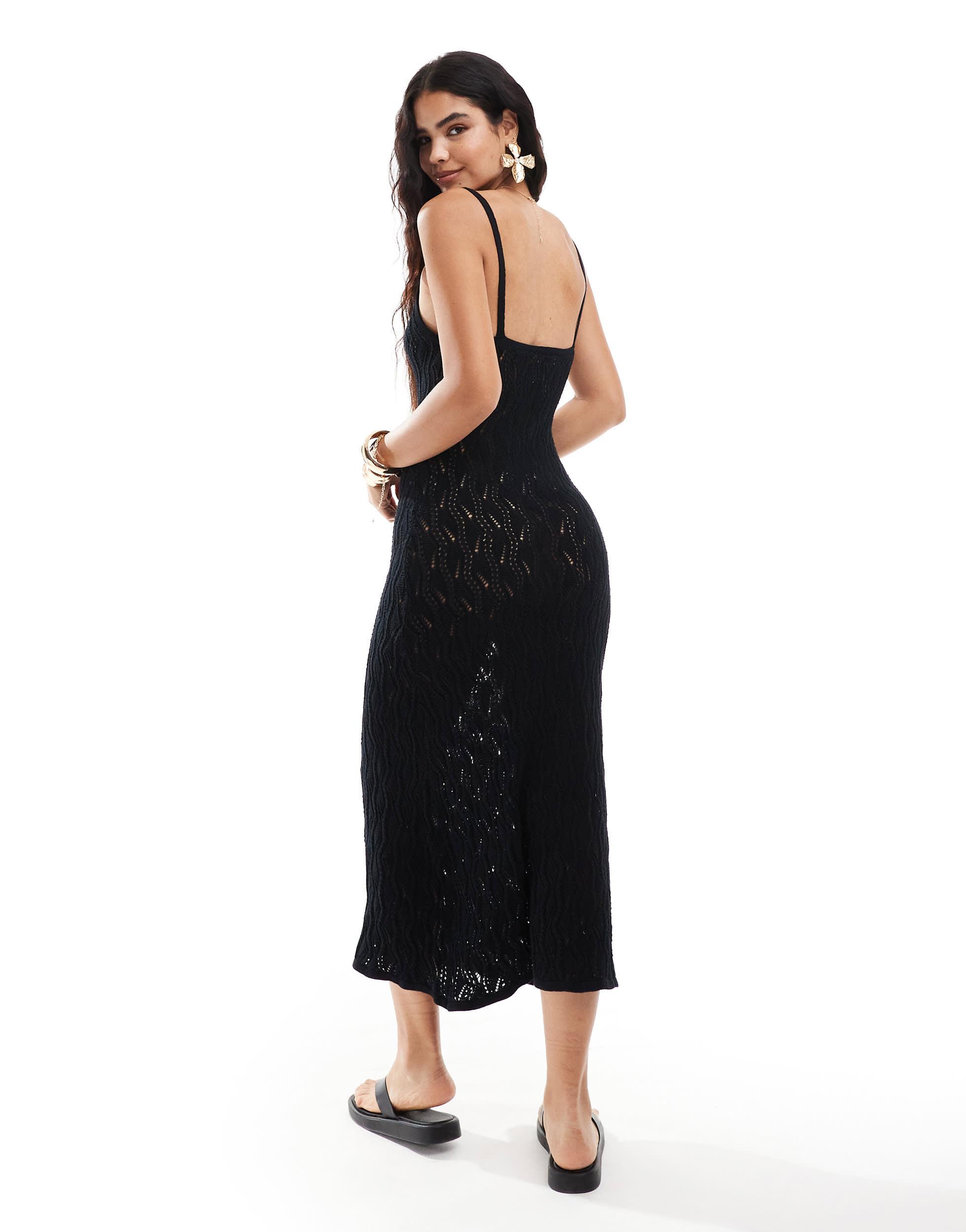 Mango crochet cami midi dress in black