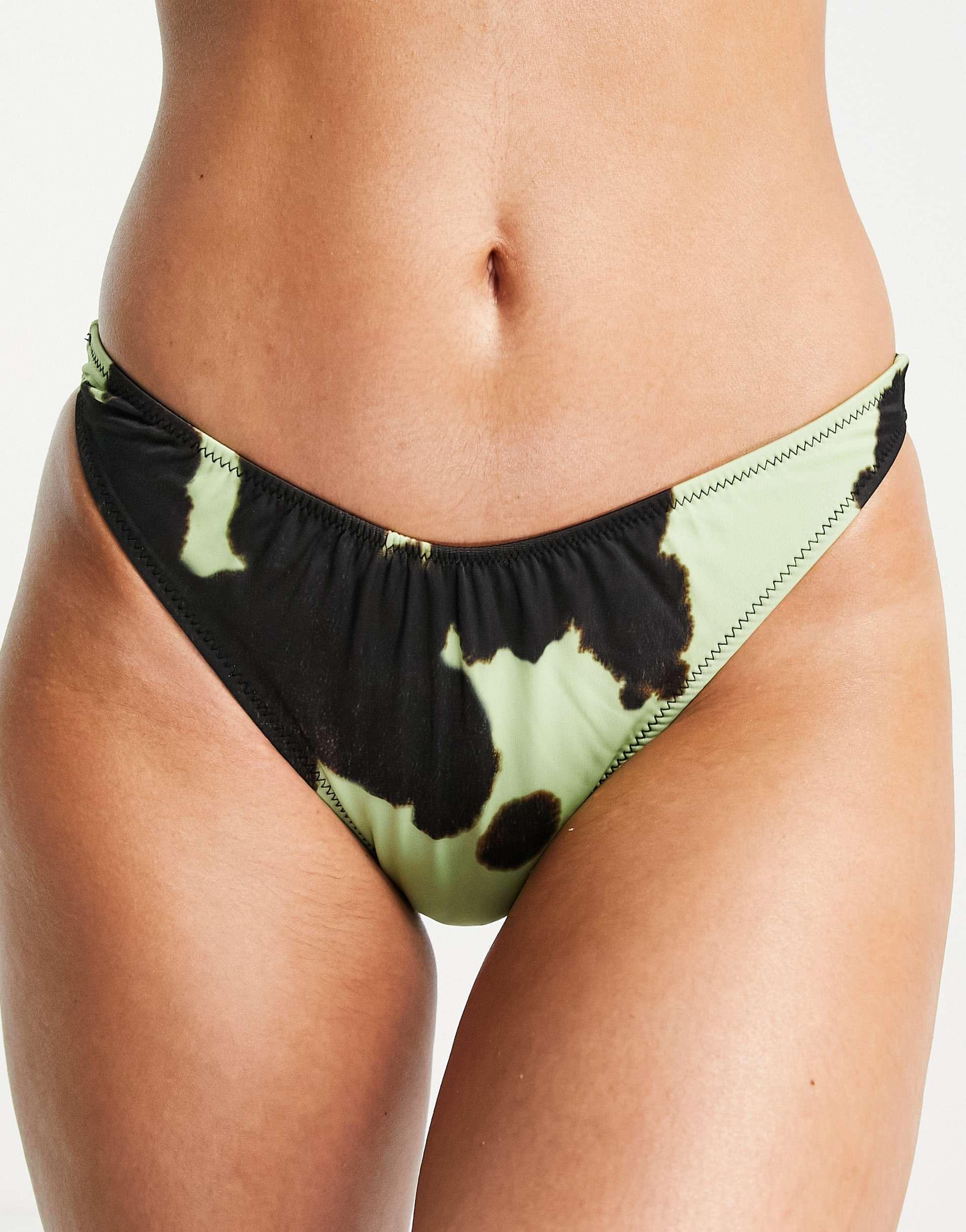 COLLUSION high waist cow print bikini bottom in multi