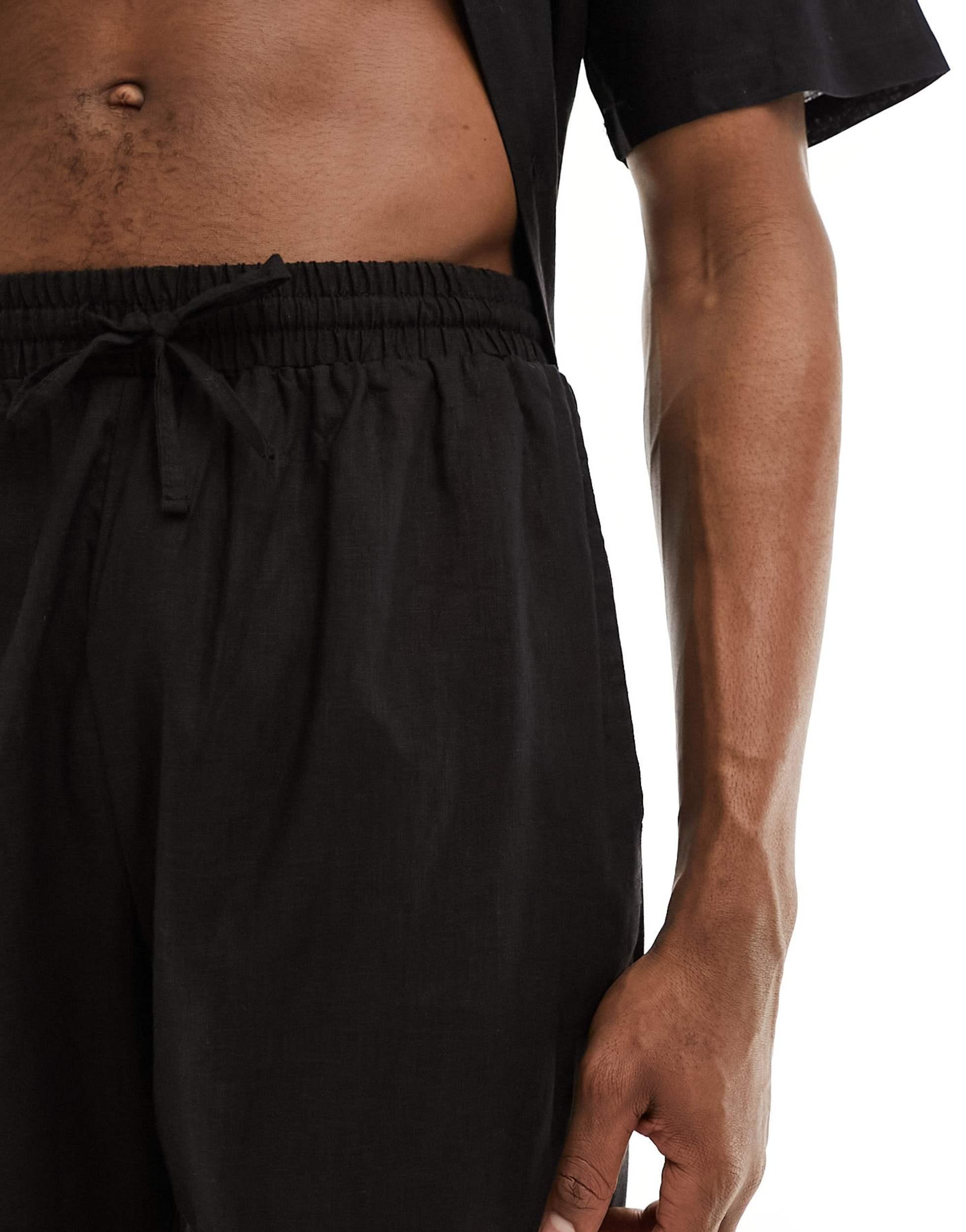 South Beach linen blend beach shorts in black