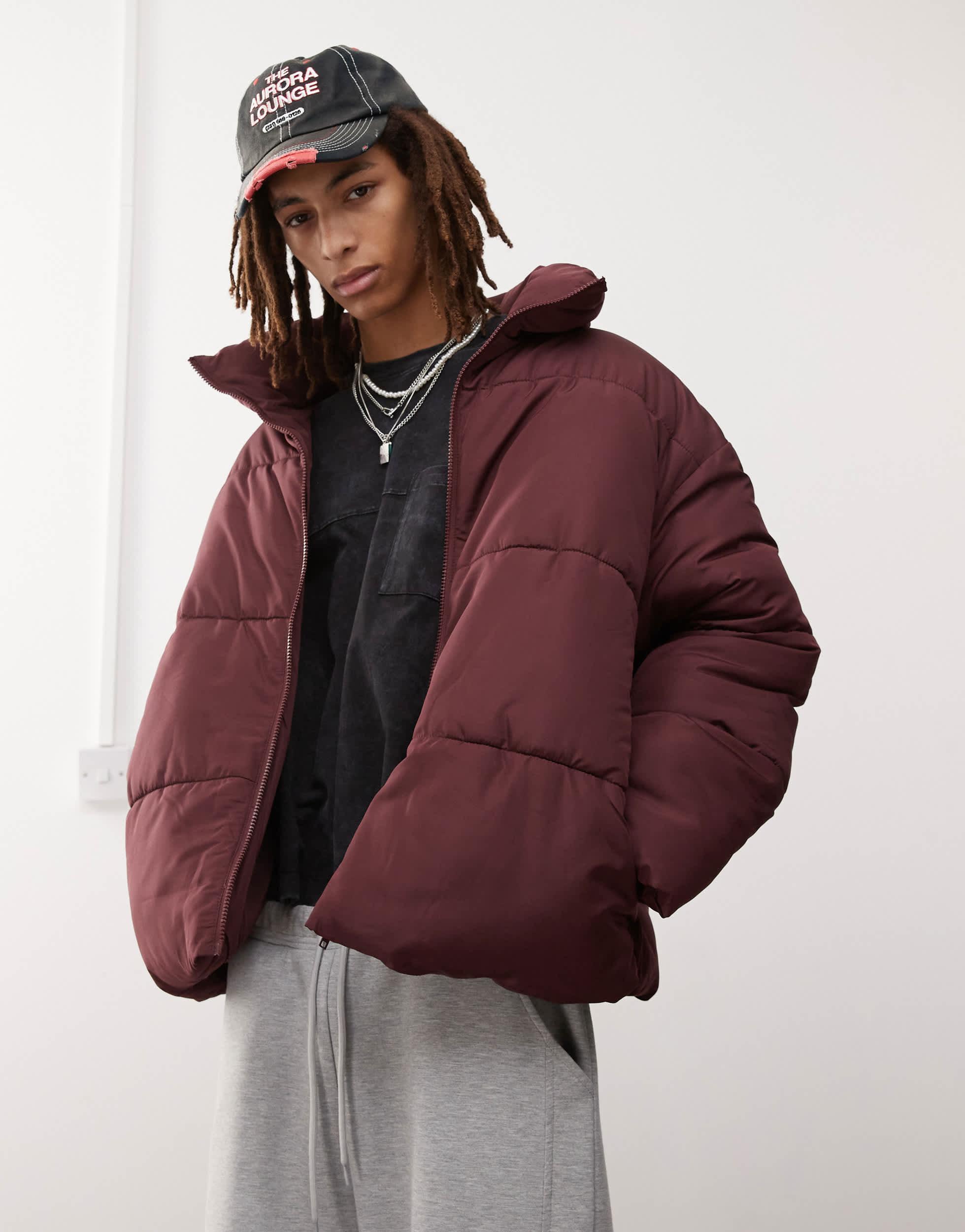 COLLUSION Puffer Jacket in Burgundy