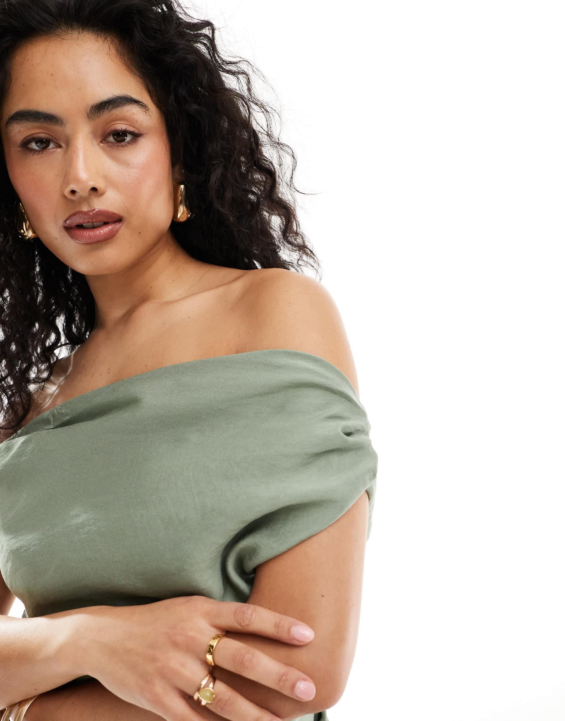 Mango modal off the shoulder midi dress in light green