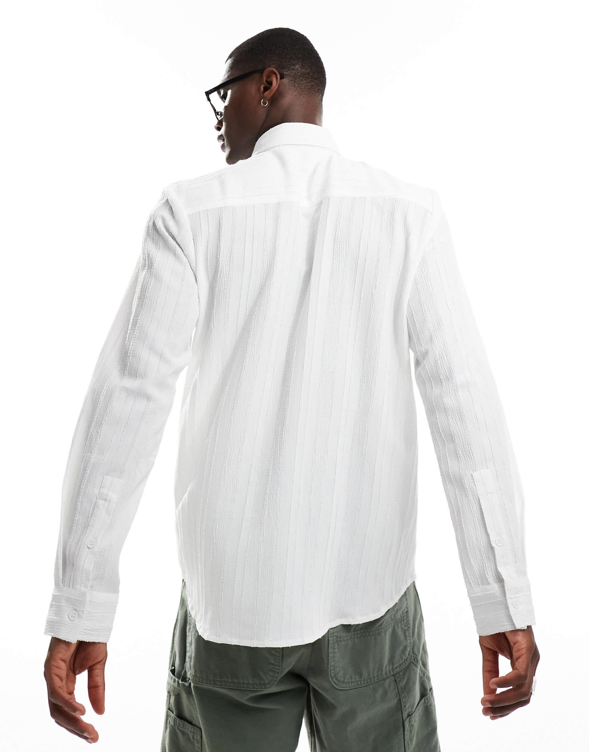 South Beach textured long sleeve beach shirt in white