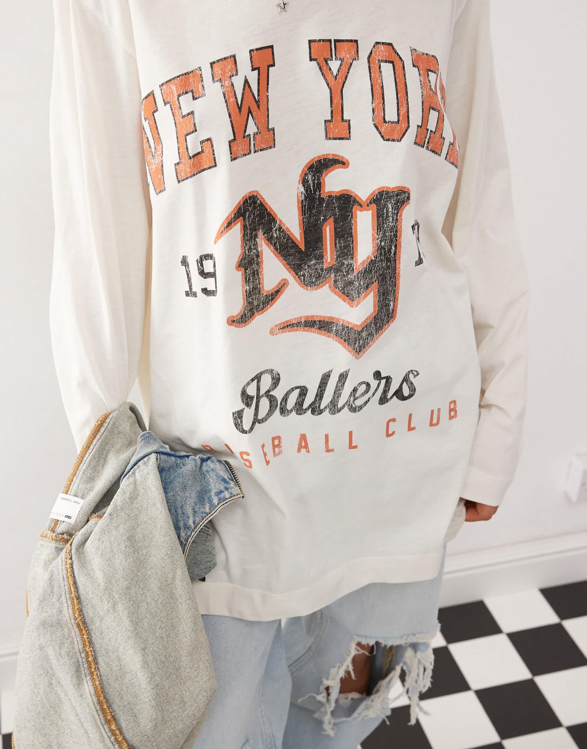 COLLUSION long sleeve relaxed washed out New York t-shirt