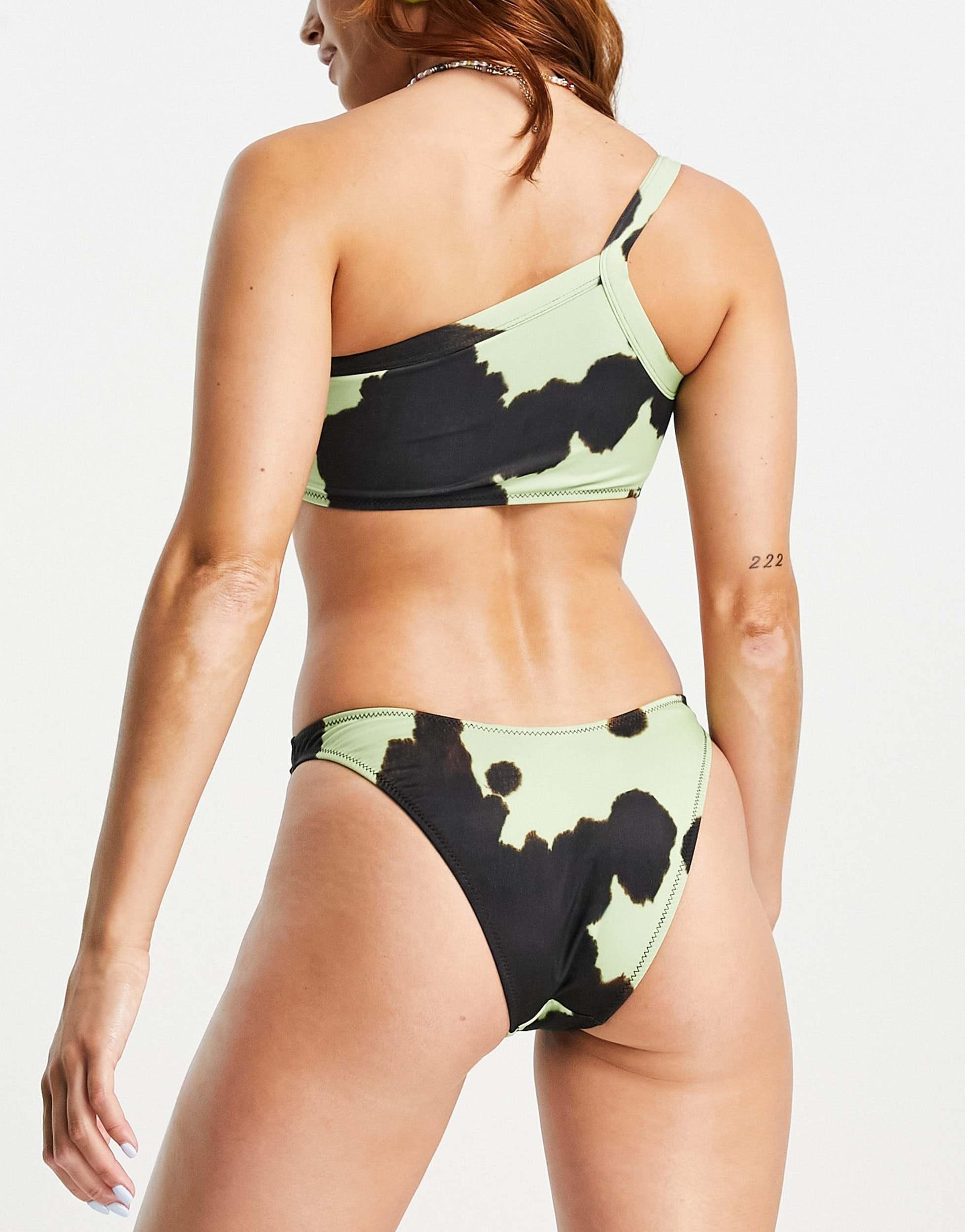 COLLUSION high waist cow print bikini bottom in multi