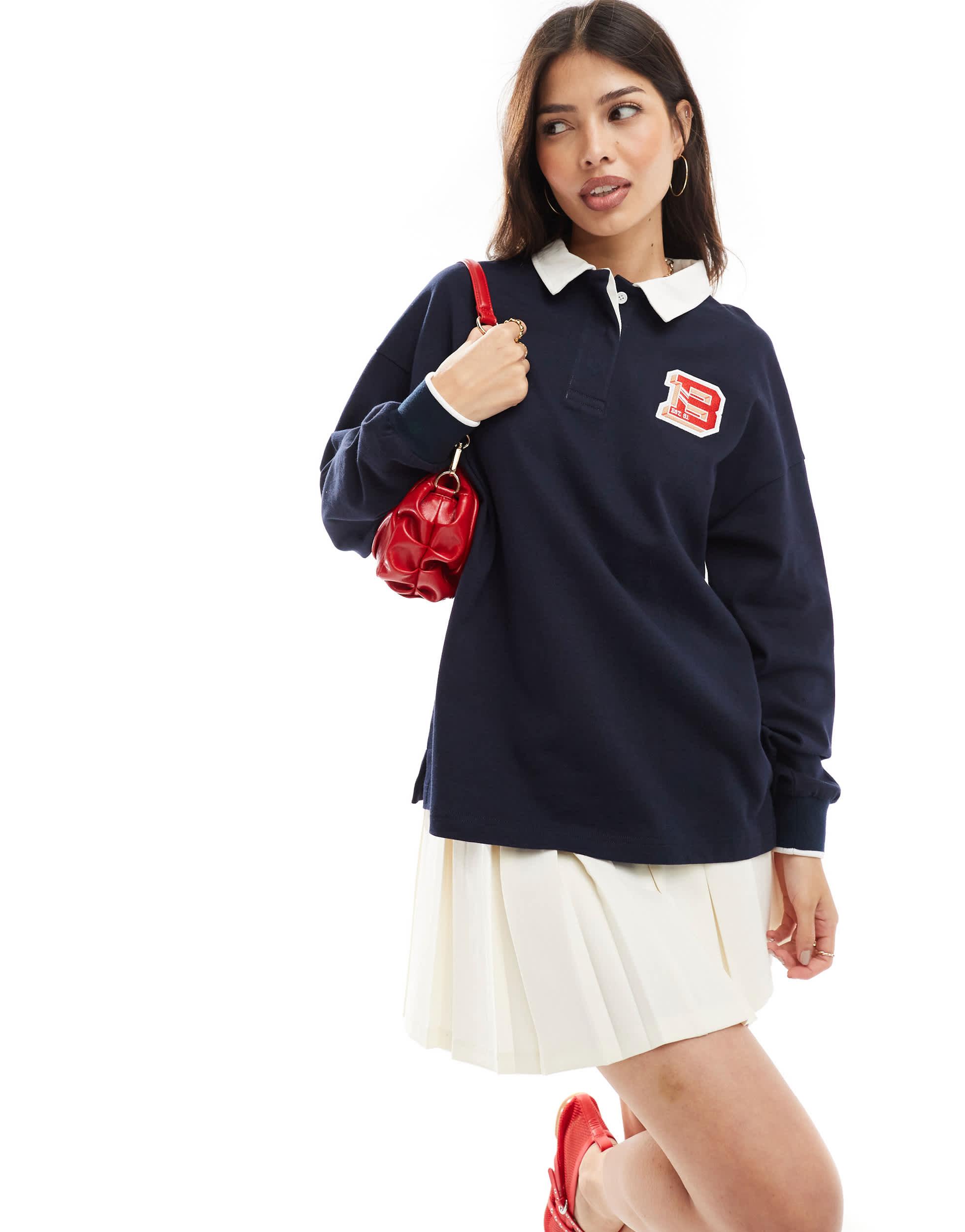 Cotton On long sleeve polo top in navy