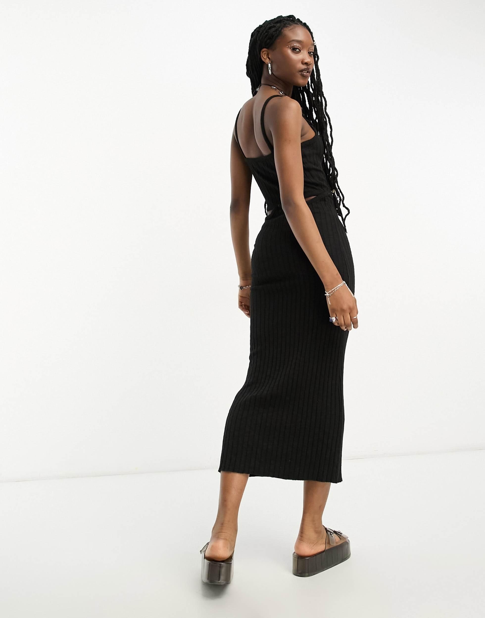 COLLUSION heavy rib cut out cami maxi dress in black