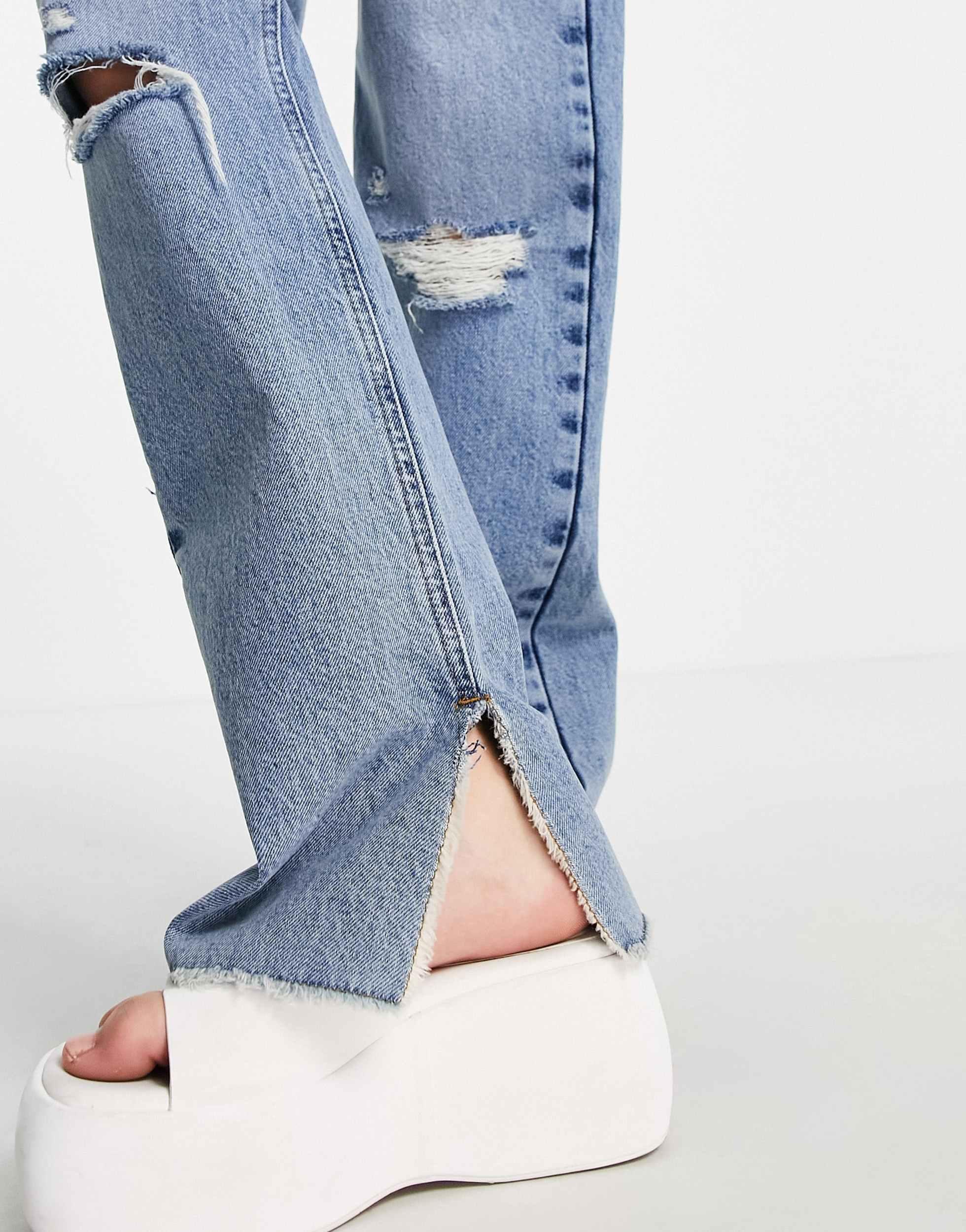 COLLUSION split hem straight leg jeans in vintage blue