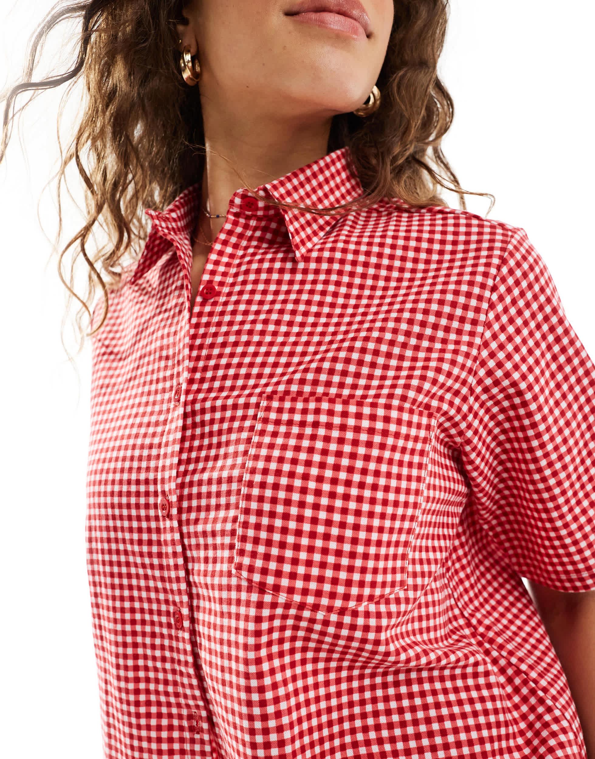 Motel oversized smith beach shirt in red gingham - part of a set