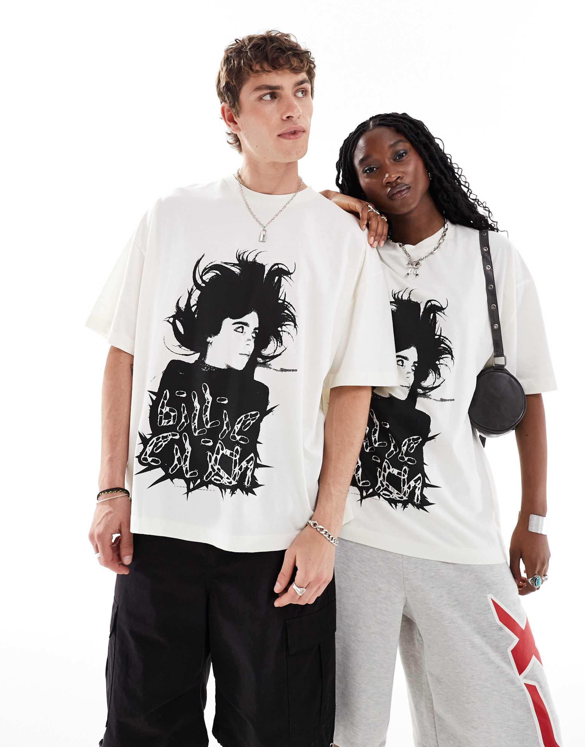 COLLUSION Unisex oversized license Billie Eilish graphic festival T-shirt in stone