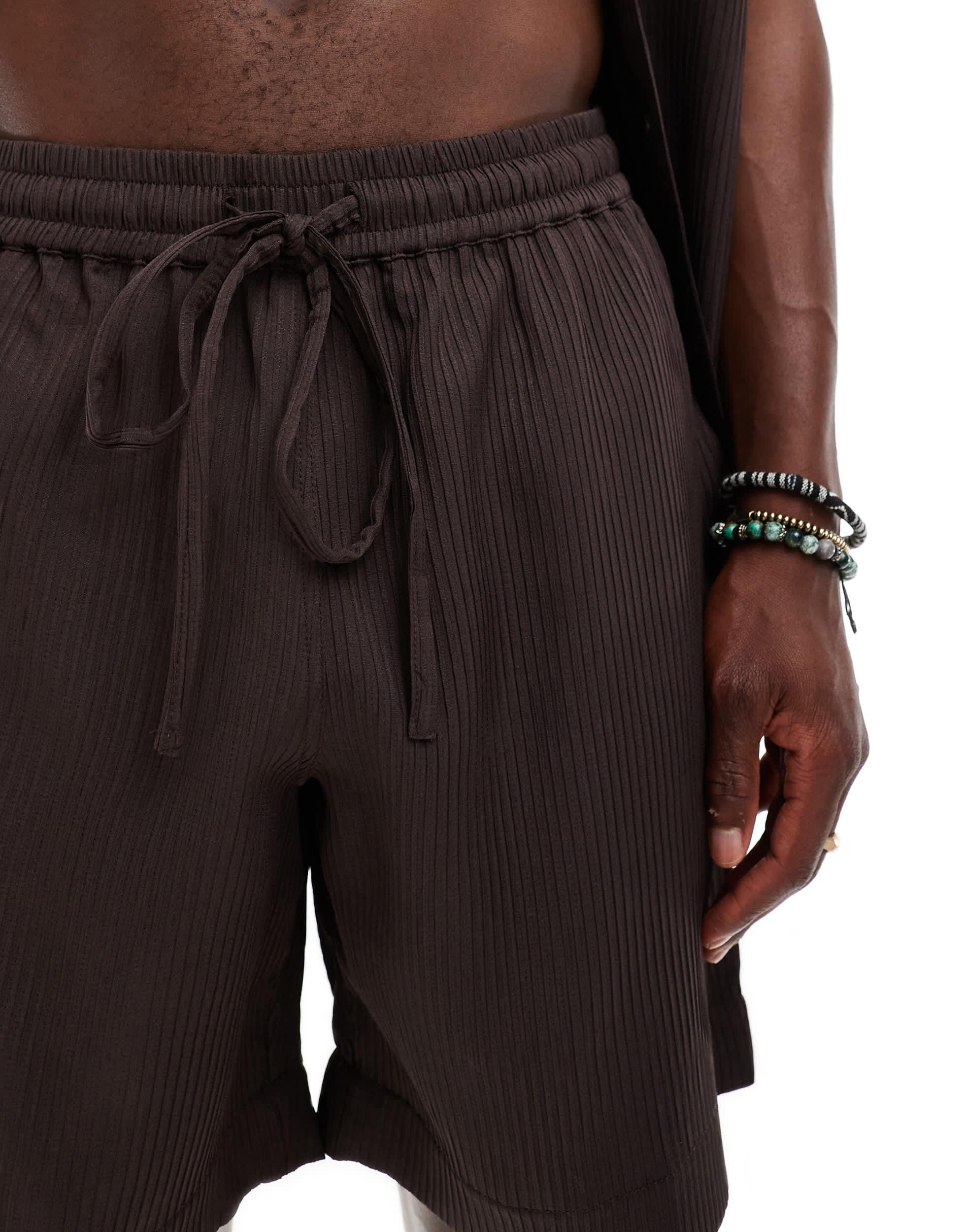 South Beach rib stripe beach shorts in brown - part of a set